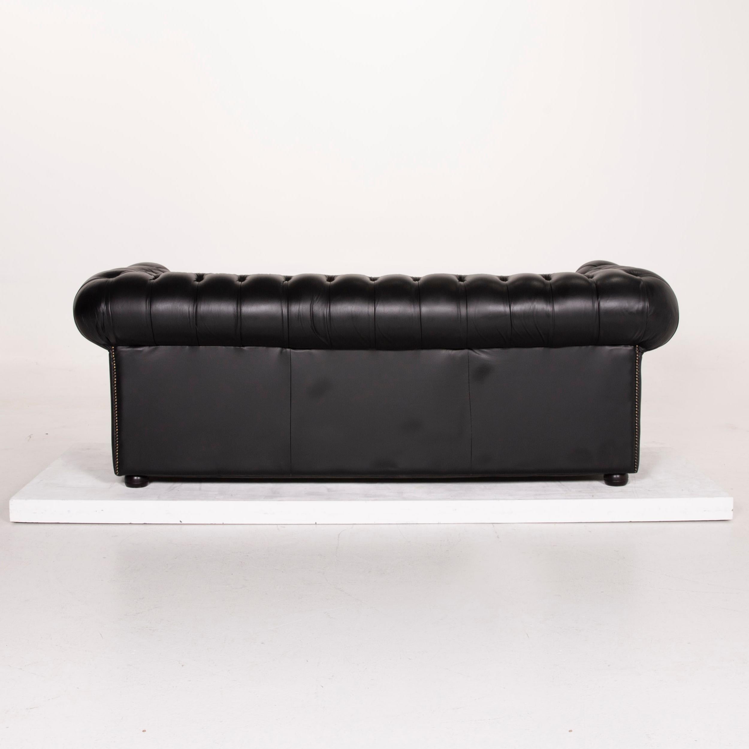 Chesterfield Leather Sofa Black Three-Seat 3