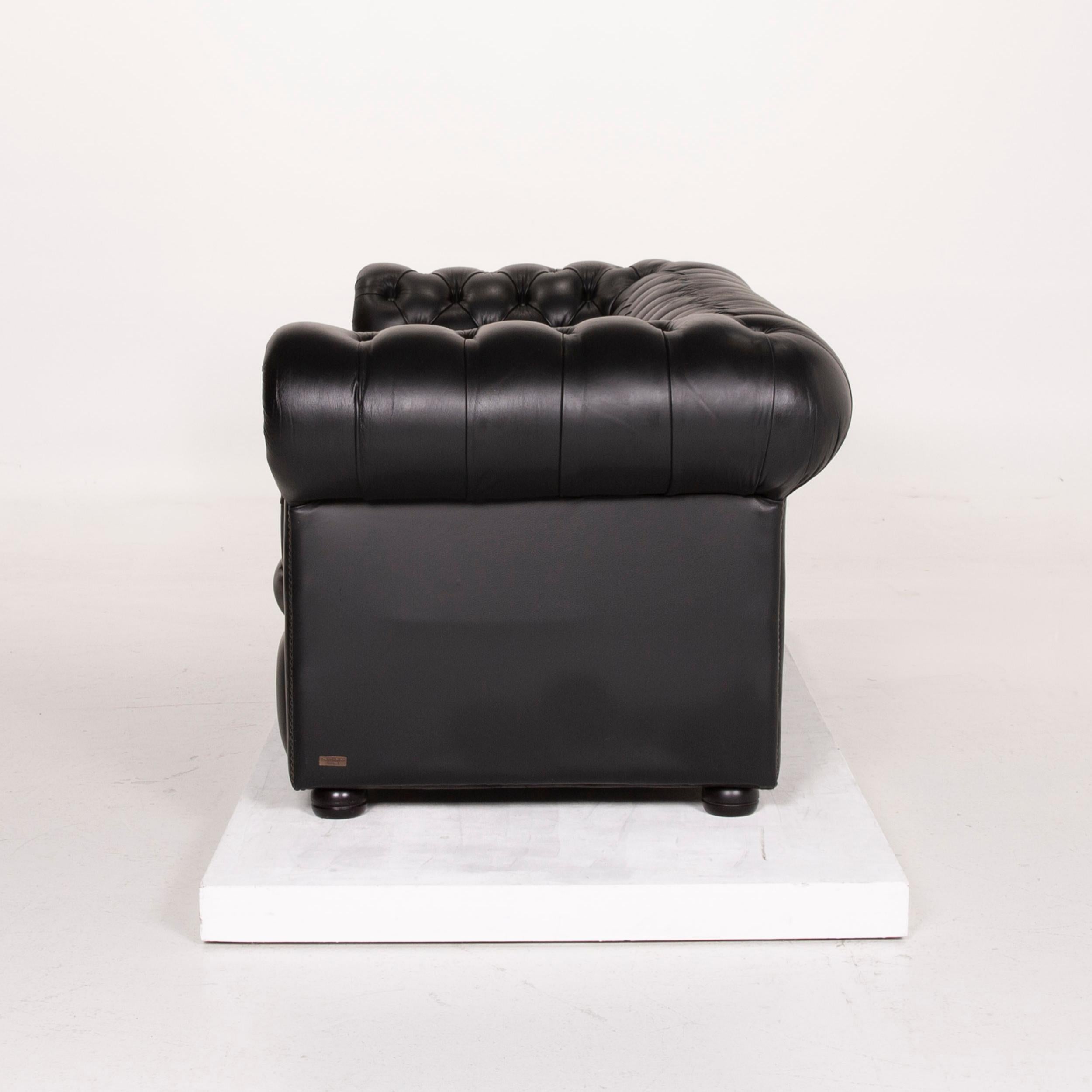 Chesterfield Leather Sofa Black Three-Seat 4