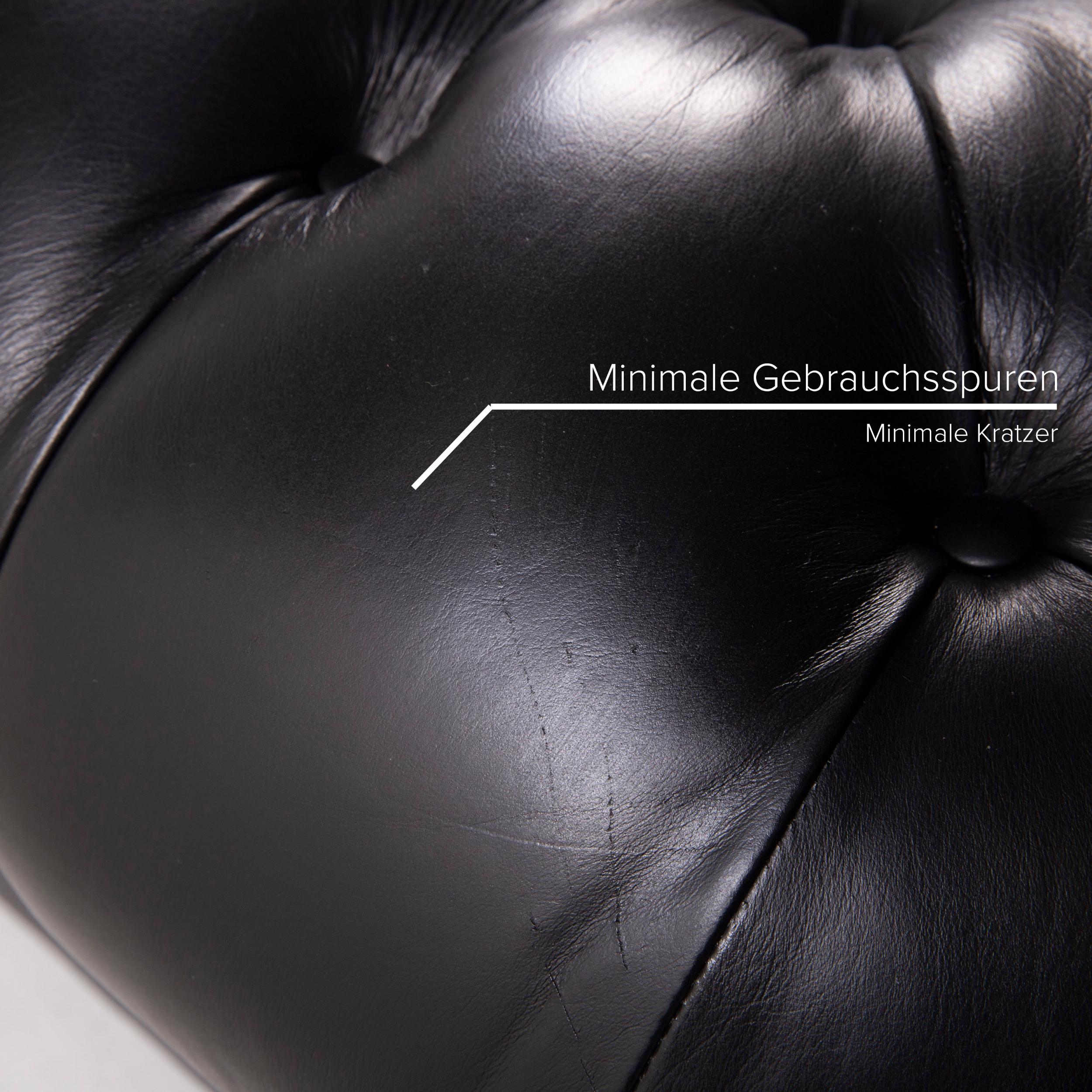 Modern Chesterfield Leather Sofa Black Three-Seat