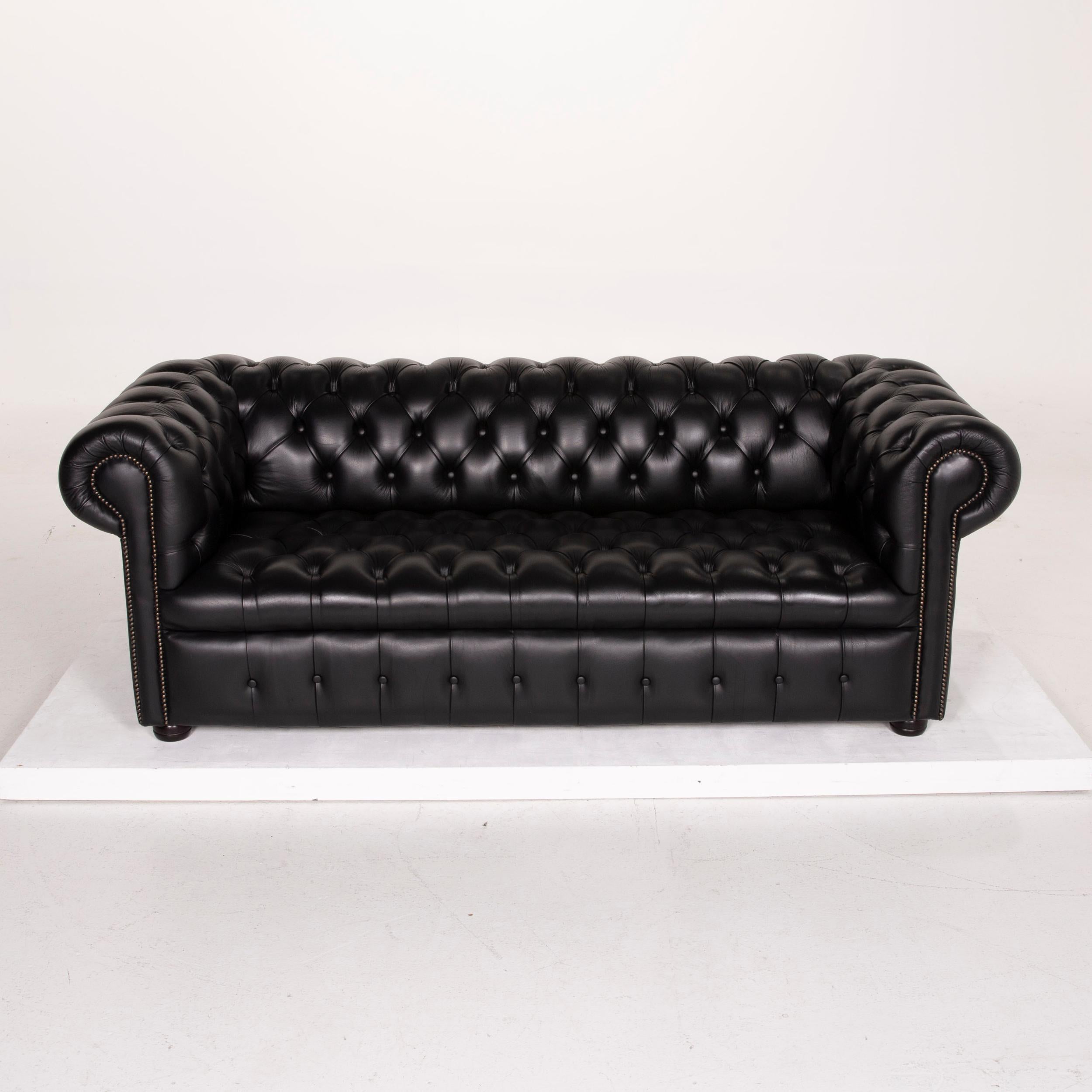 Chesterfield Leather Sofa Black Three-Seat 1