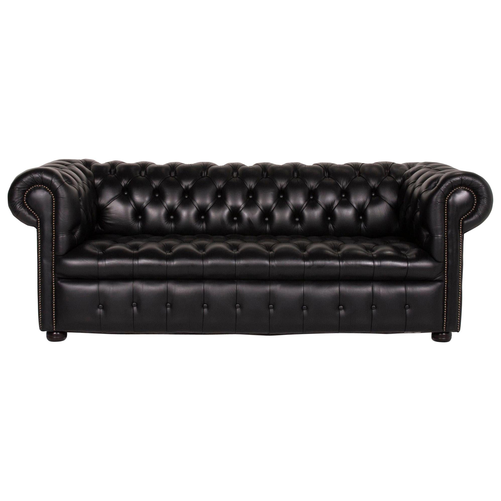 Chesterfield Leather Sofa Black Three-Seat