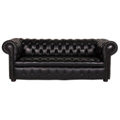 Chesterfield Leather Sofa Black Three-Seat