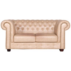 Chesterfield Leather Sofa Brown Beige Vintage Two-Seat Couch