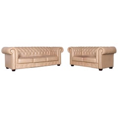 Chesterfield Leather Sofa Brown beige Vintage Two-Seat Couch