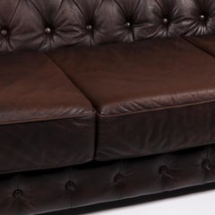 Chesterfield Leather Sofa Brown Dark Brown Three-Seat Retro Couch