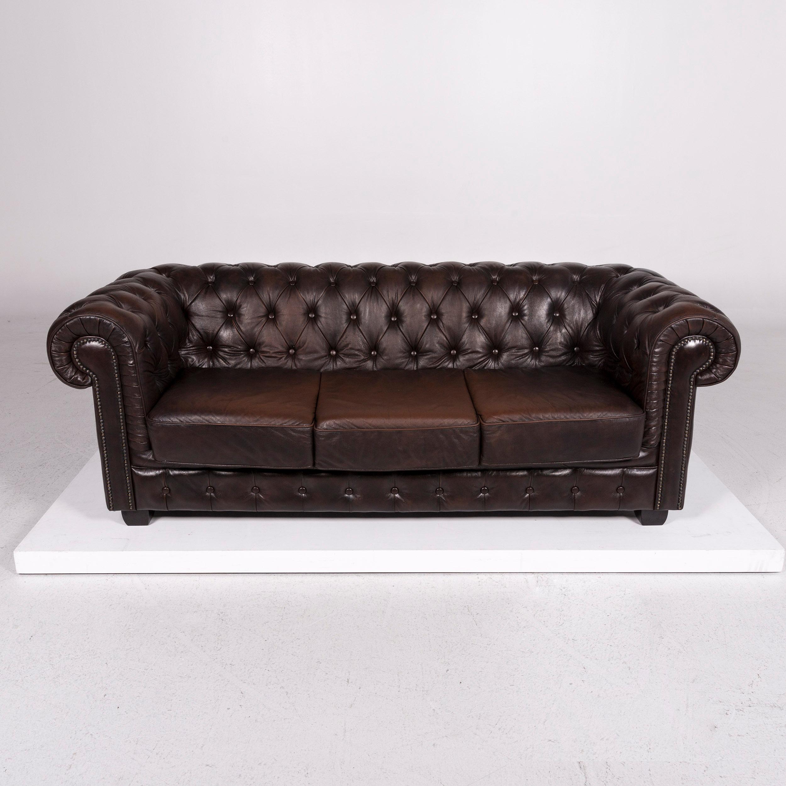 Chesterfield Ledersofa Braun Dunkelbraun Dreisitzige Retro-Couch im Zustand „Gut“ in Cologne, DE
