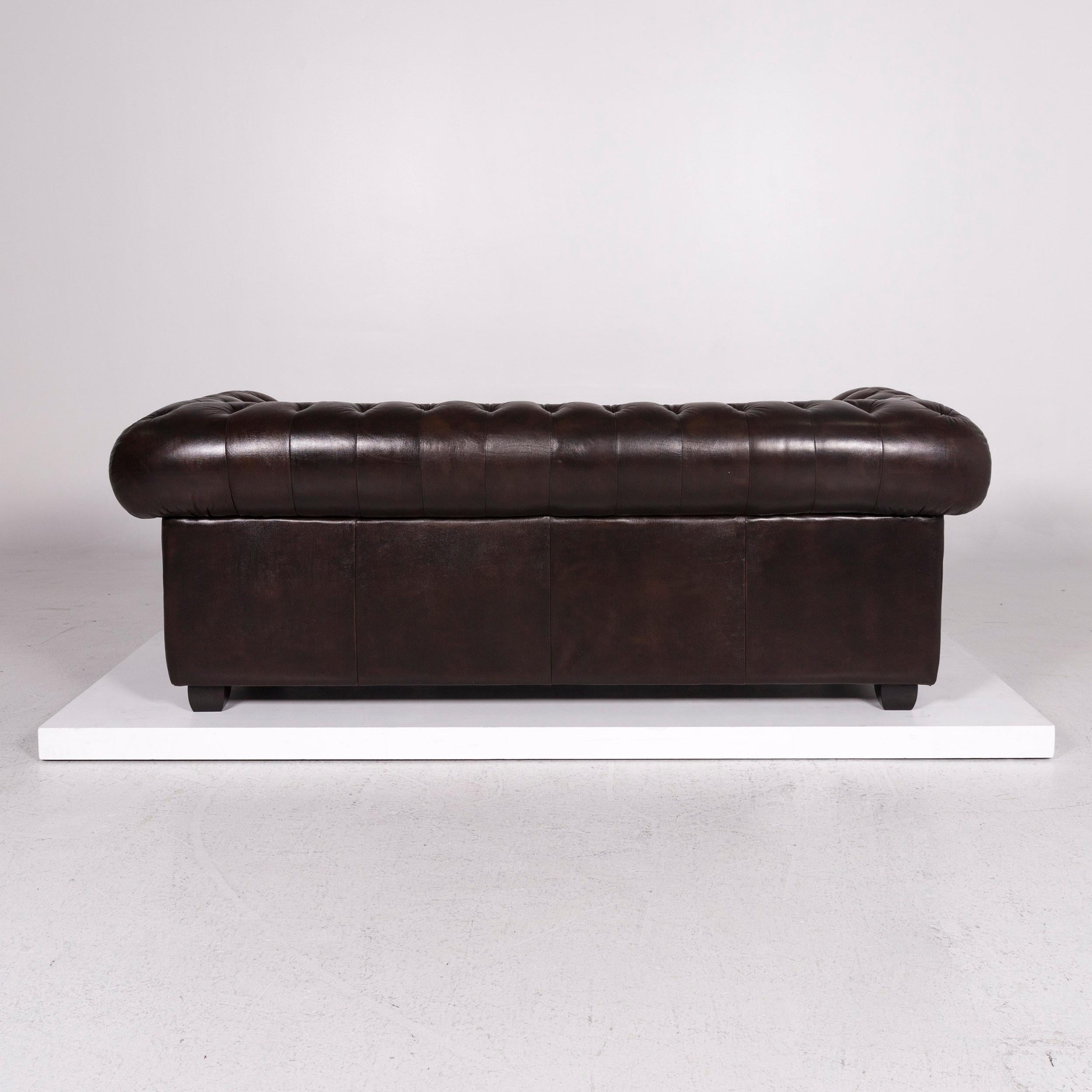Chesterfield Ledersofa Braun Dunkelbraun Dreisitzige Retro-Couch 1