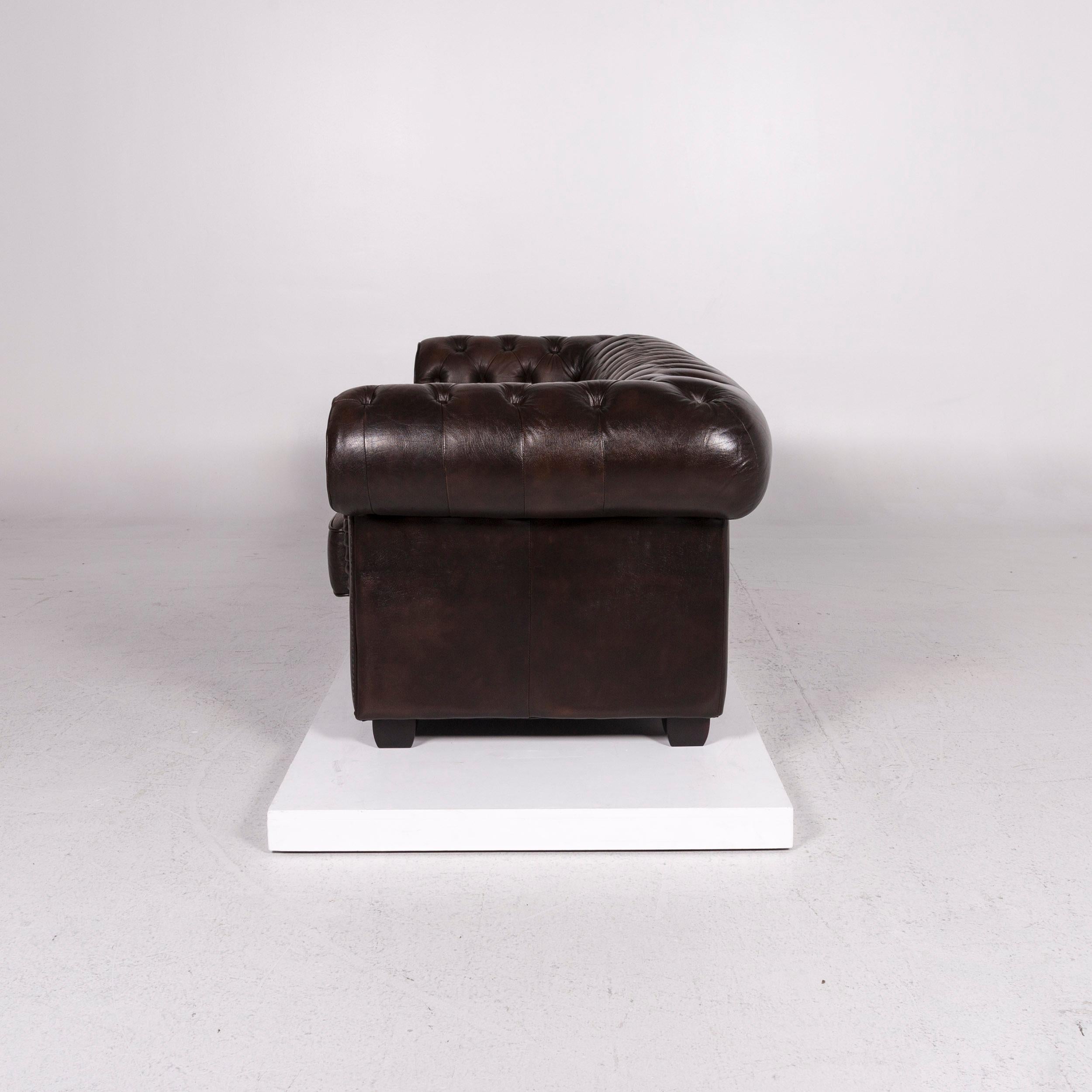 Chesterfield Ledersofa Braun Dunkelbraun Dreisitzige Retro-Couch 2