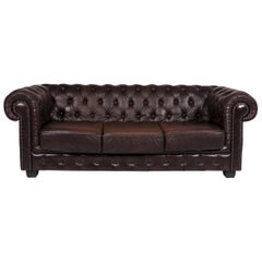 Chesterfield Ledersofa Braun Dunkelbraun Dreisitzige Retro-Couch