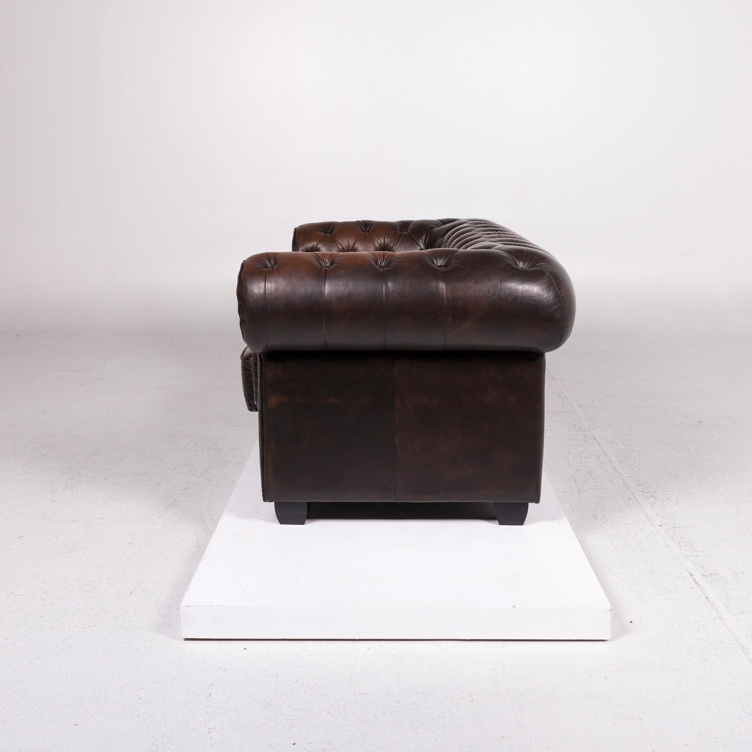 Chesterfield Leather Sofa Brown Dark Brown Two-Seat Retro Couch 4