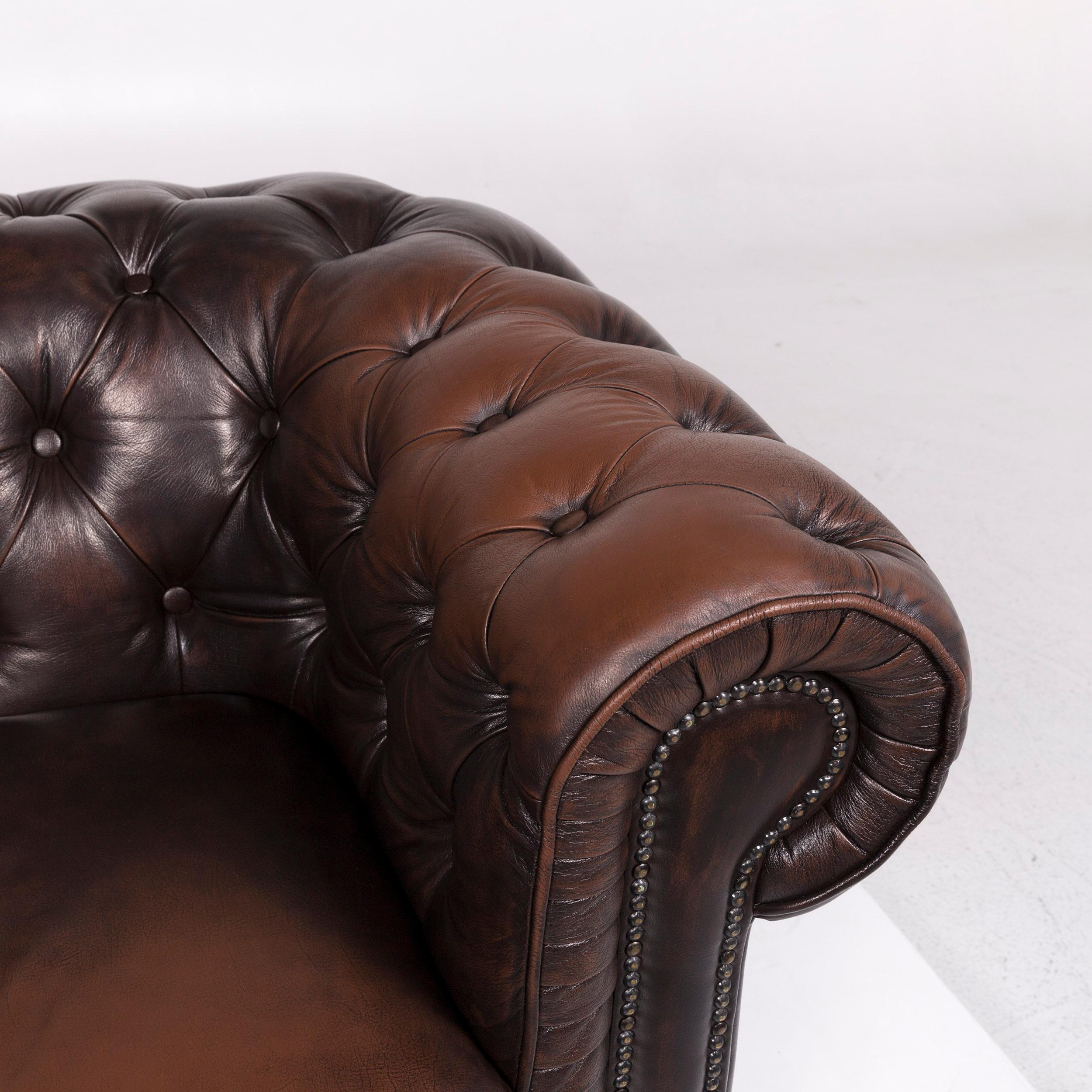 Chesterfield Leather Sofa Brown Dark Brown Two-Seat Retro Couch In Good Condition In Cologne, DE