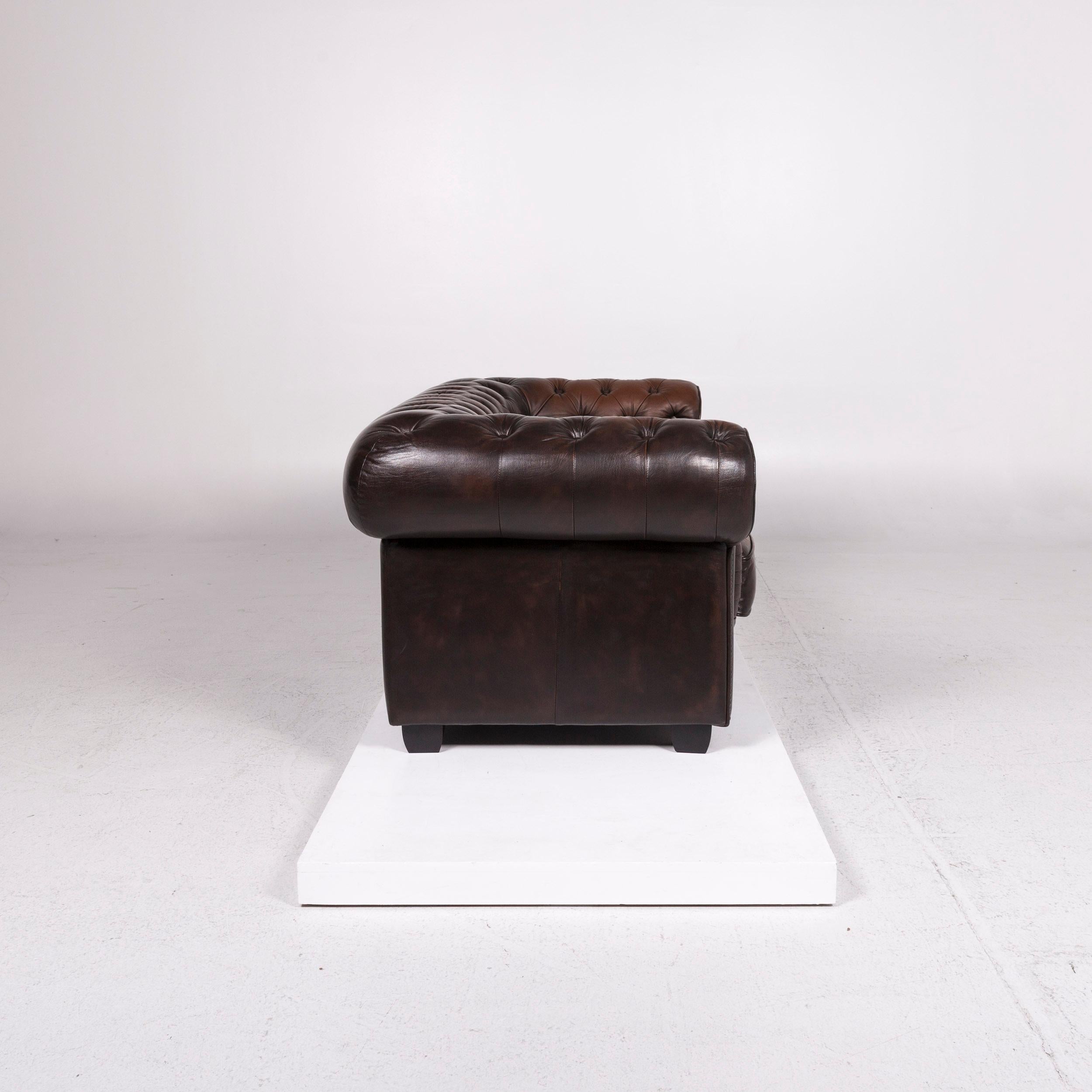 Chesterfield Leather Sofa Brown Dark Brown Two-Seat Retro Couch 2