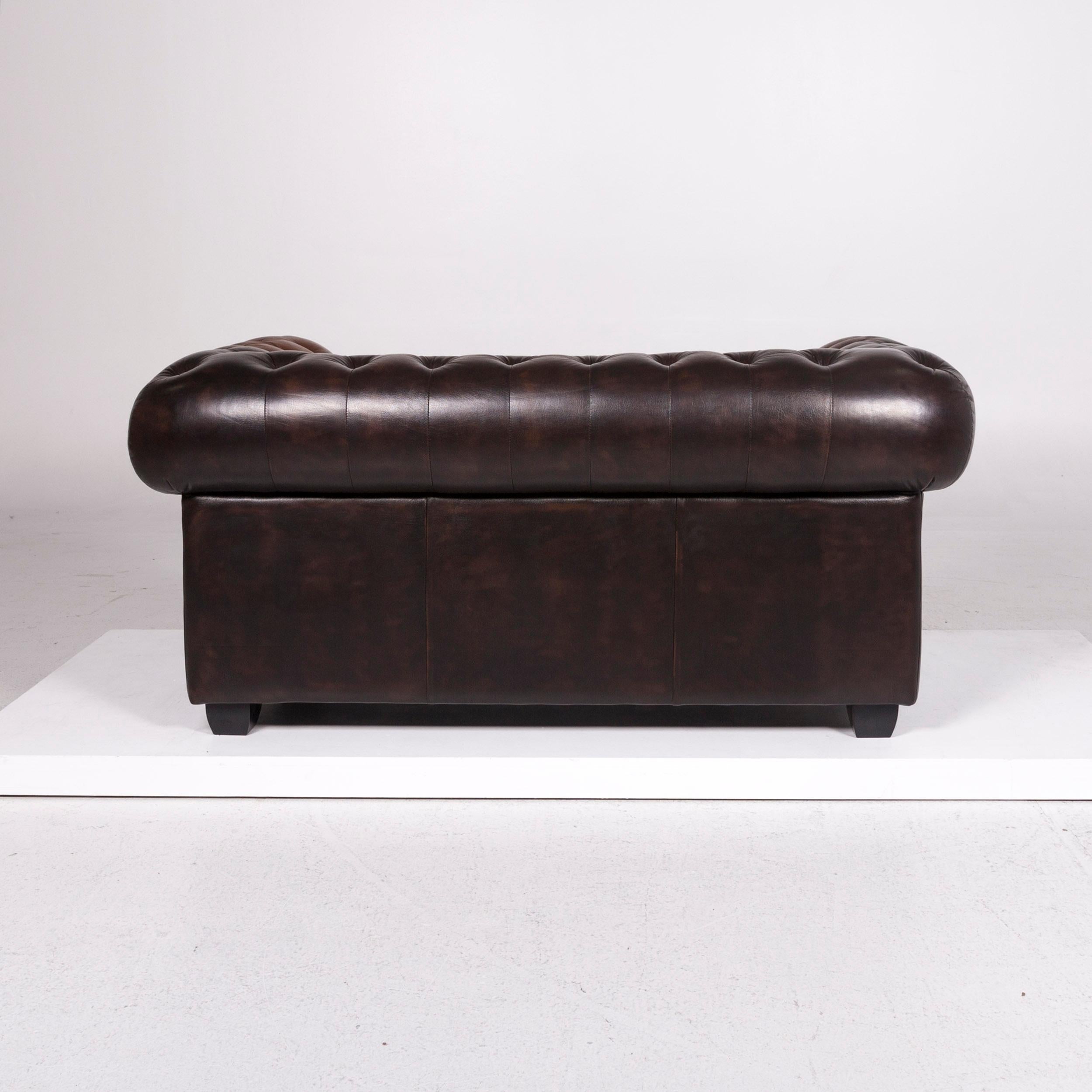 Chesterfield Leather Sofa Brown Dark Brown Two-Seat Retro Couch 3