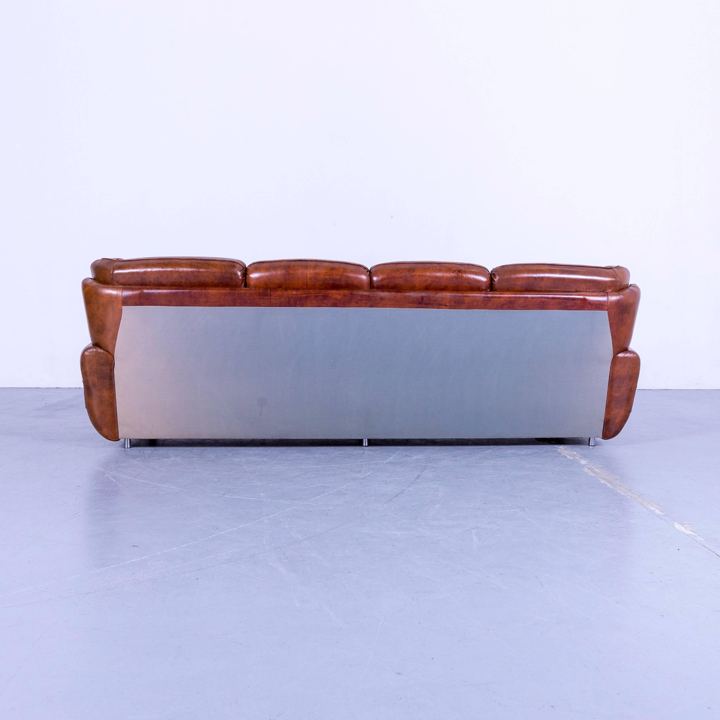 Chesterfield Leather Sofa Brown Four-Seater Couch Vintage 4
