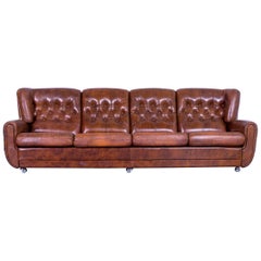 Chesterfield Leather Sofa Brown Four-Seater Couch Vintage