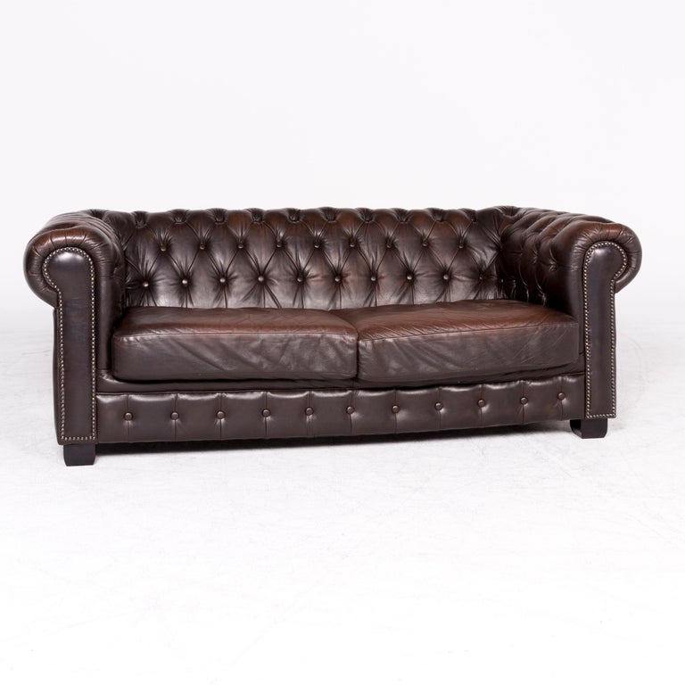 Chesterfield Leather Sofa Brown Genuine Leather ThreeSeat Couch