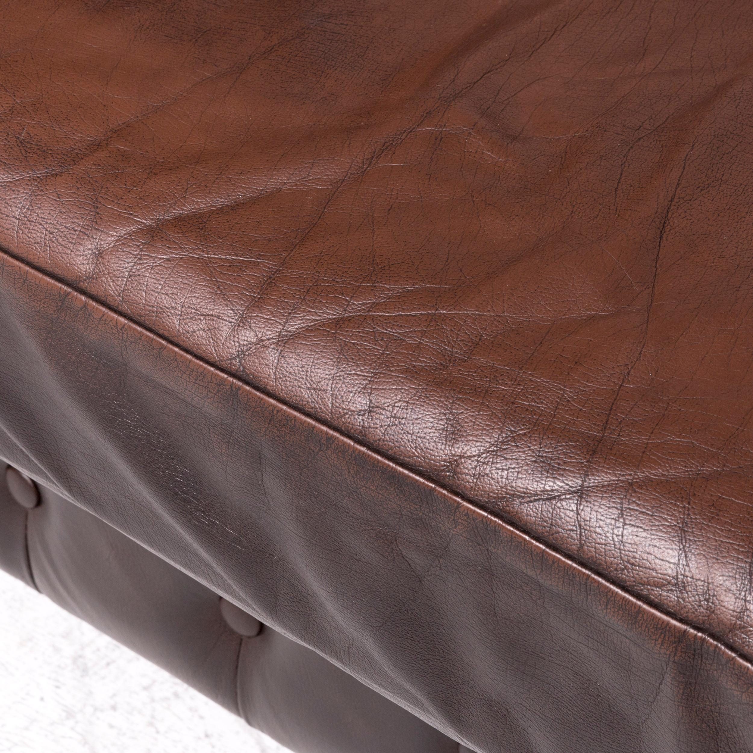 Modern Chesterfield Leather Sofa Brown Genuine Leather Three-Seat Couch Vintage Retro