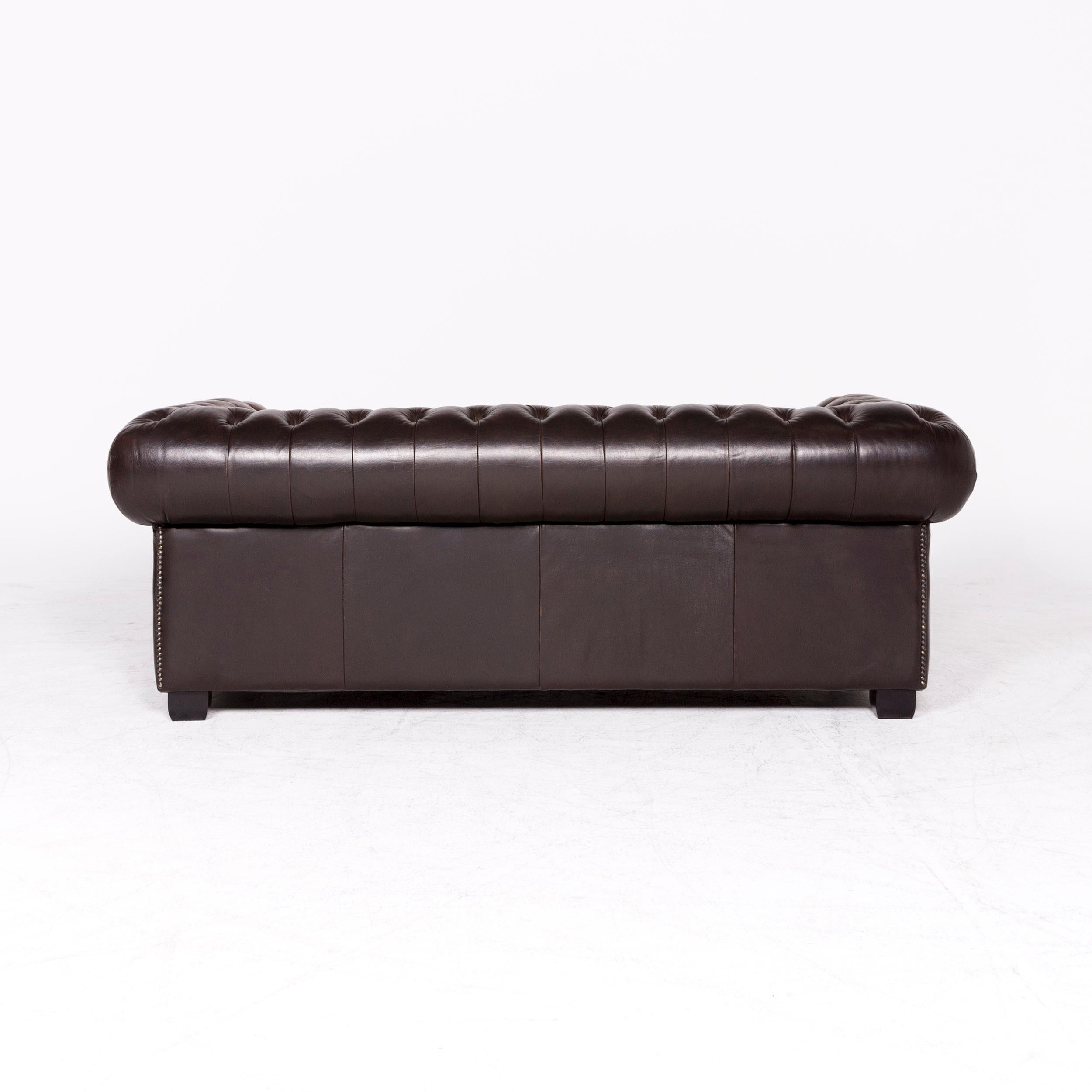 Chesterfield Leather Sofa Brown Genuine Leather Three-Seat Couch Vintage Retro 1