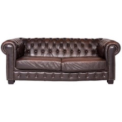 Chesterfield Leather Sofa Brown Genuine Leather Three-Seat Couch Vintage Retro