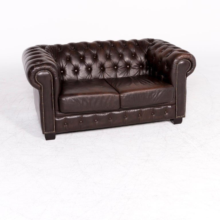 Chesterfield Leather Sofa Brown Genuine Two Seat Chesterfield Leather Sofa Brown Genuine Two Seat