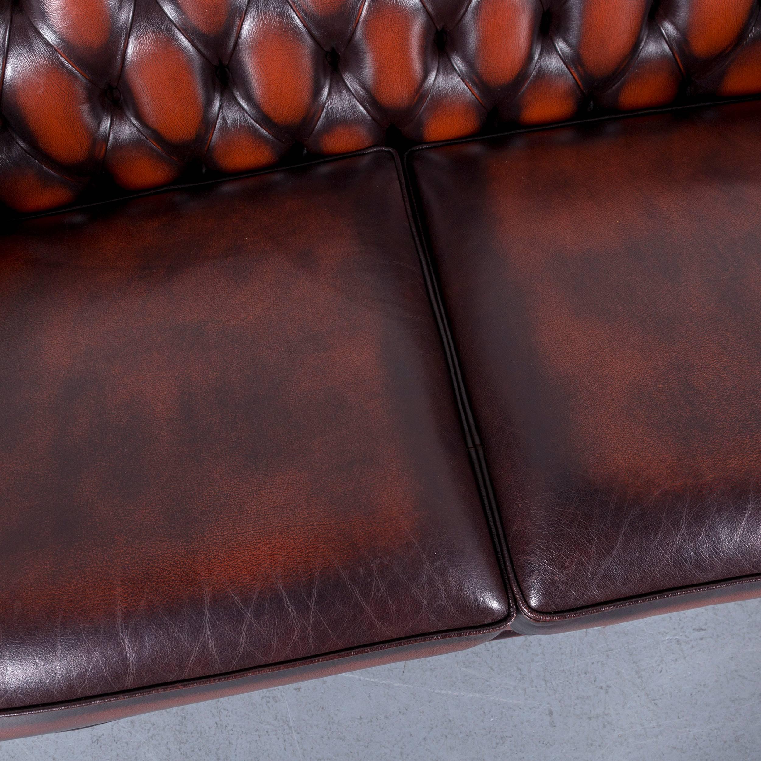 British Chesterfield Leather Sofa Brown Orange Two-Seat For Sale
