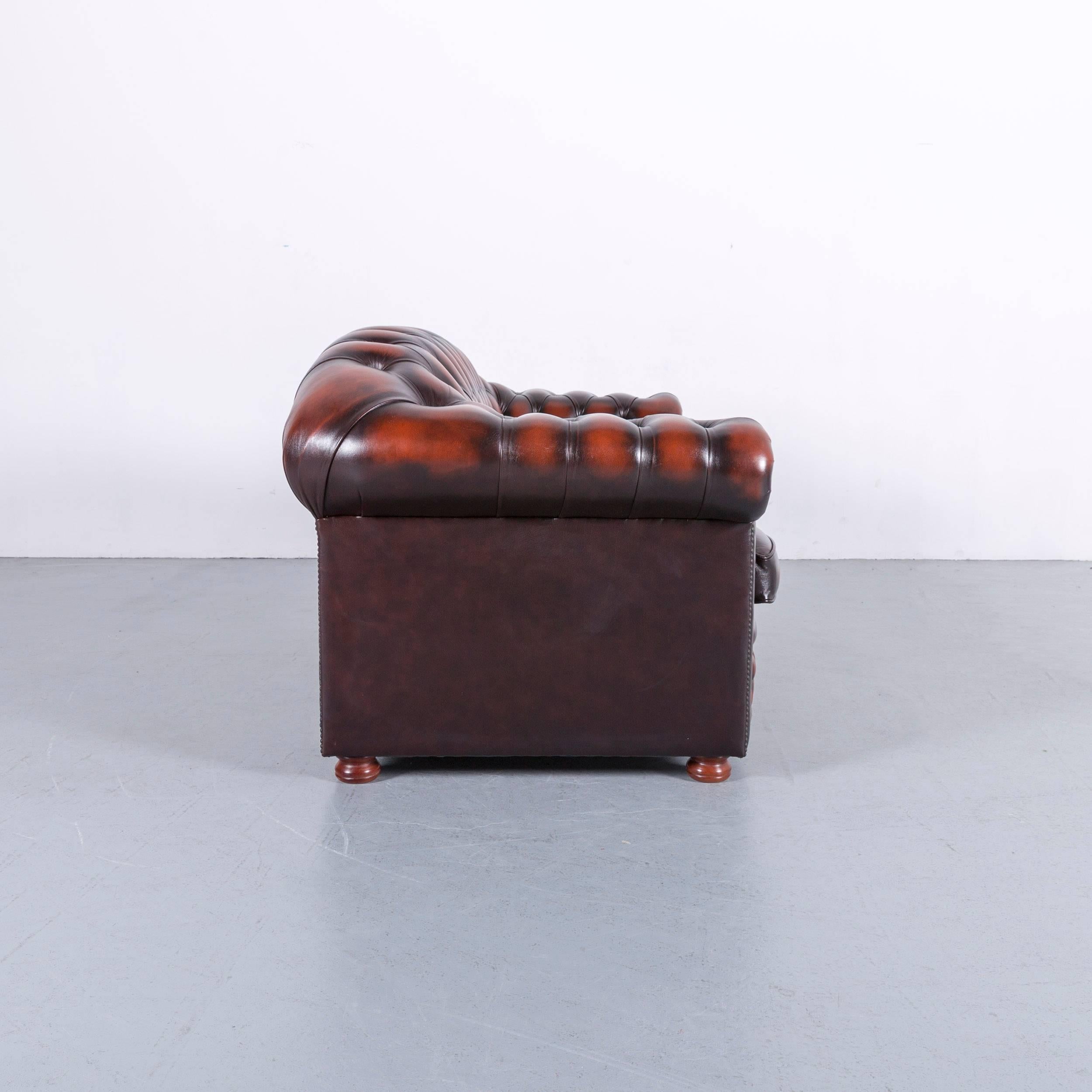 Contemporary Chesterfield Leather Sofa Brown Orange Two-Seat For Sale