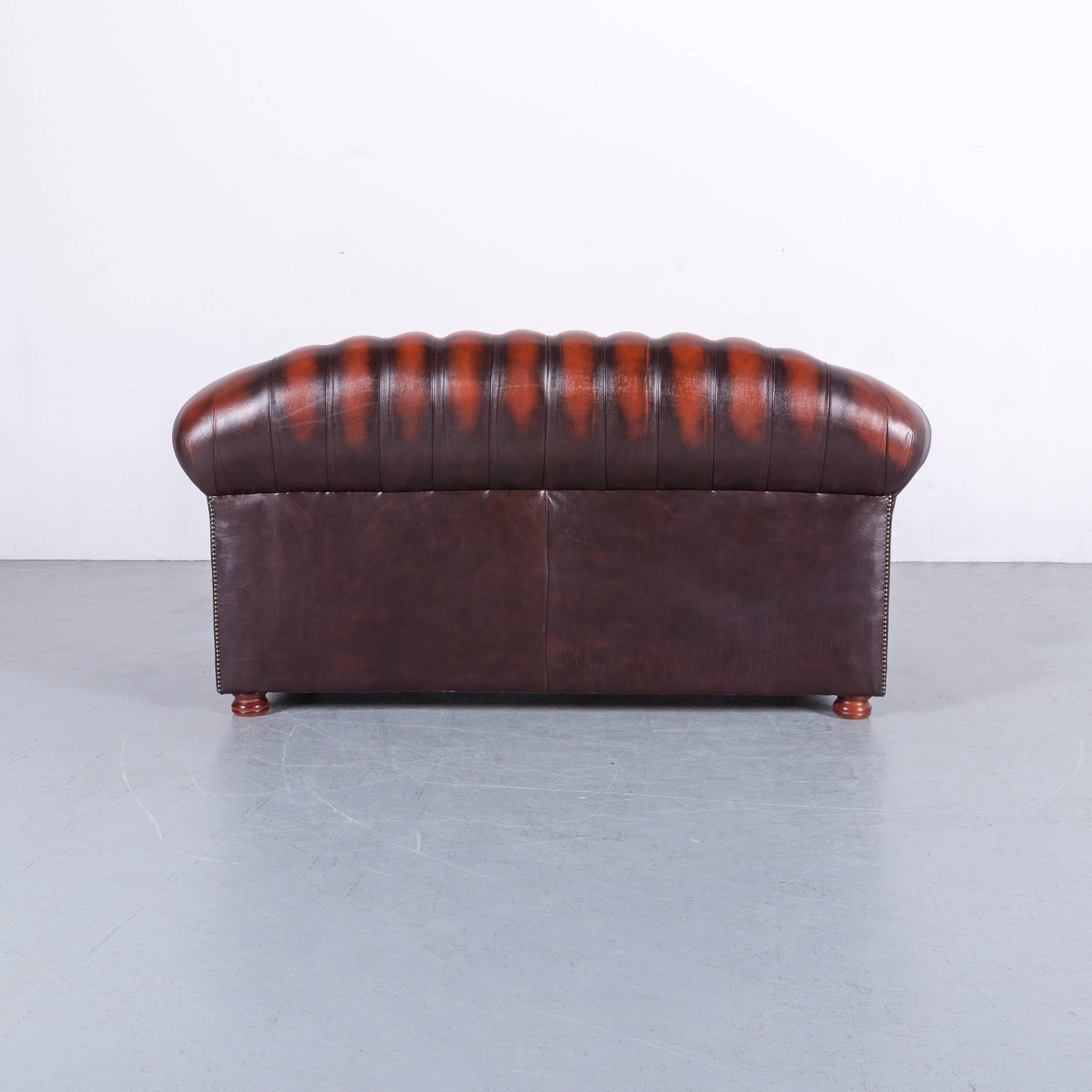 Chesterfield Leather Sofa Brown Orange Two-Seat For Sale 1