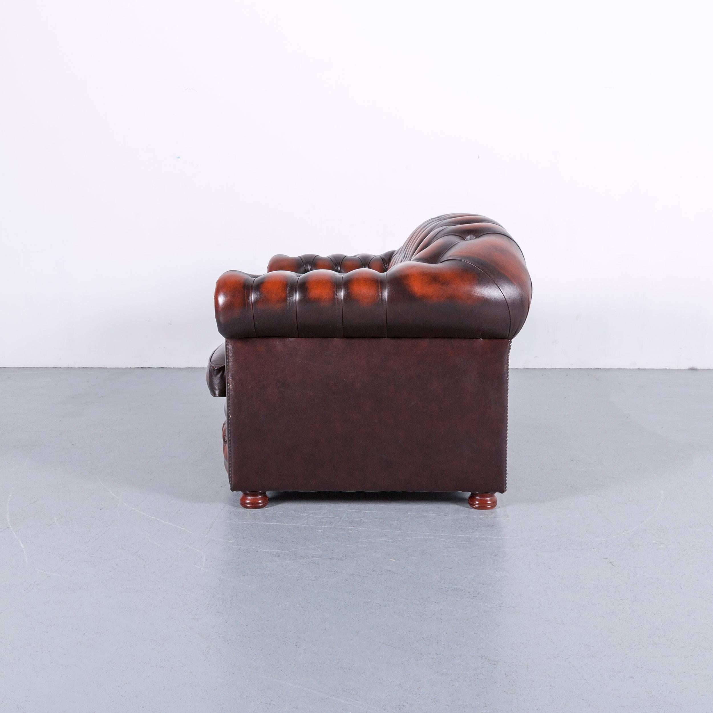 Chesterfield Leather Sofa Brown Orange Two-Seat For Sale 2