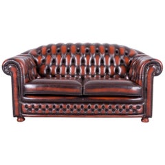 Chesterfield Leather Sofa Brown Orange Two-Seat