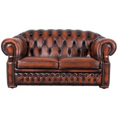 Chesterfield Leather Sofa Brown Orange Two-Seat