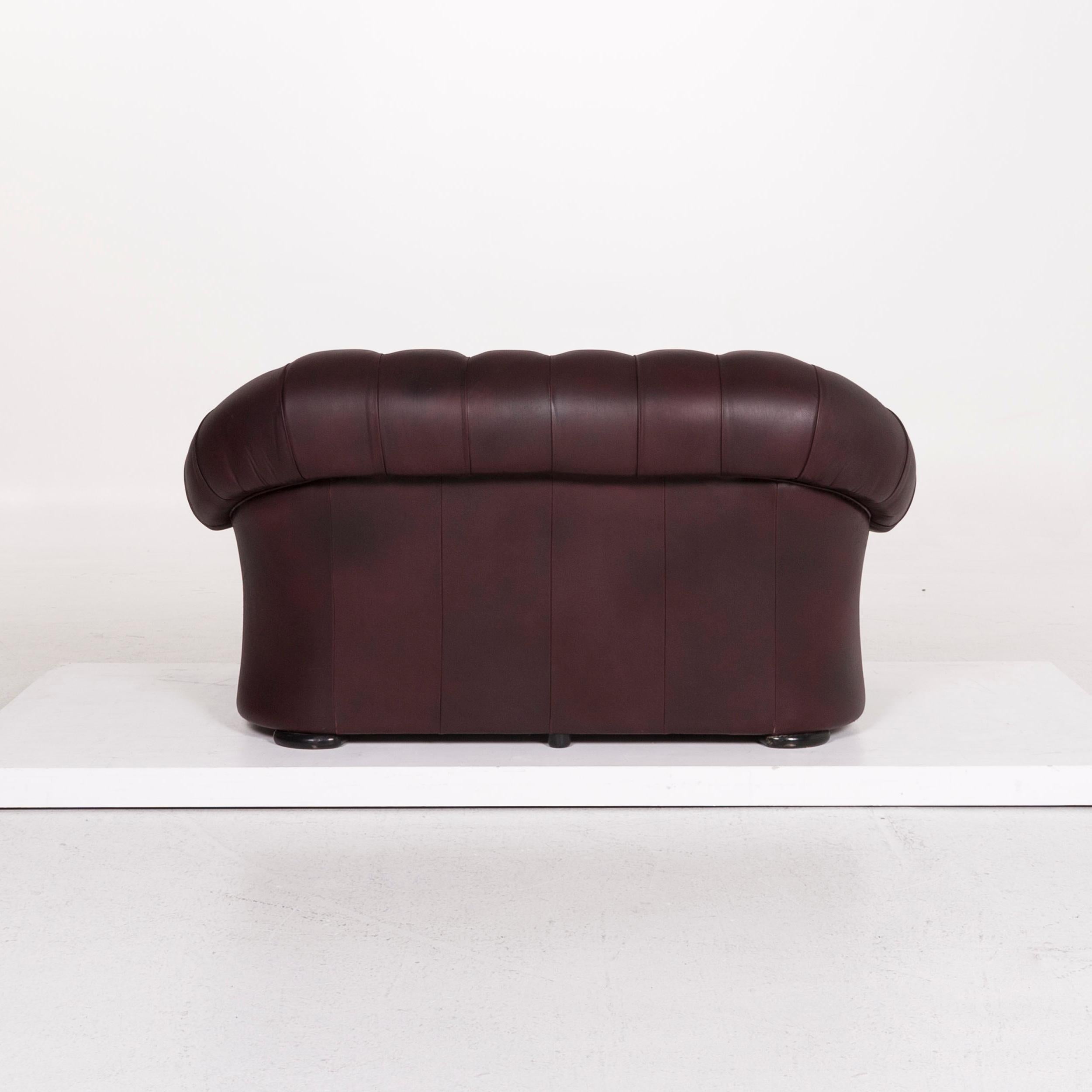 Modern Chesterfield Leather Sofa Brown Purple Two-Seat Retro Couch
