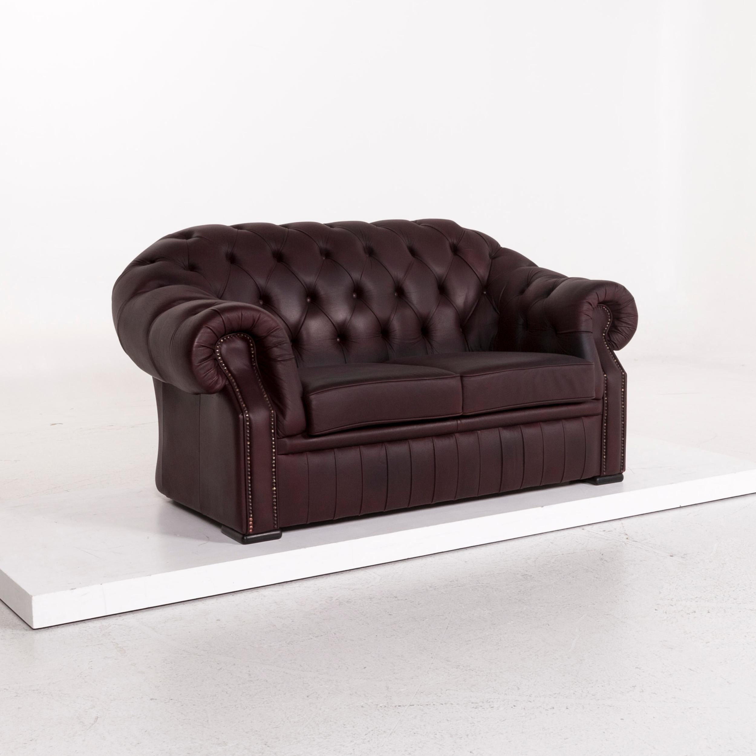 Contemporary Chesterfield Leather Sofa Brown Purple Two-Seat Retro Couch