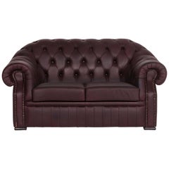 Chesterfield Leather Sofa Brown Purple Two-Seat Retro Couch