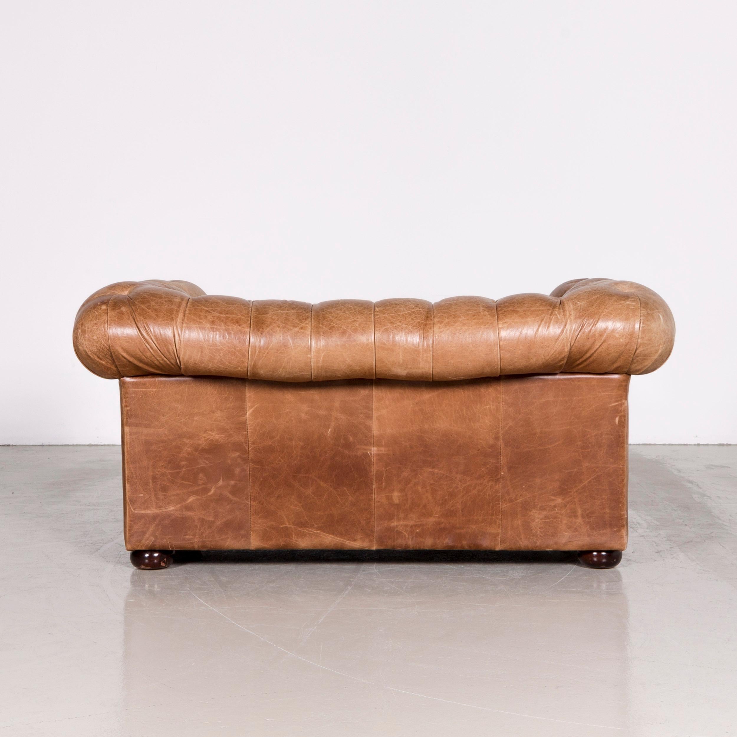 Chesterfield Leather Sofa Brown Red Vintage Two-Seat Couch For Sale 5