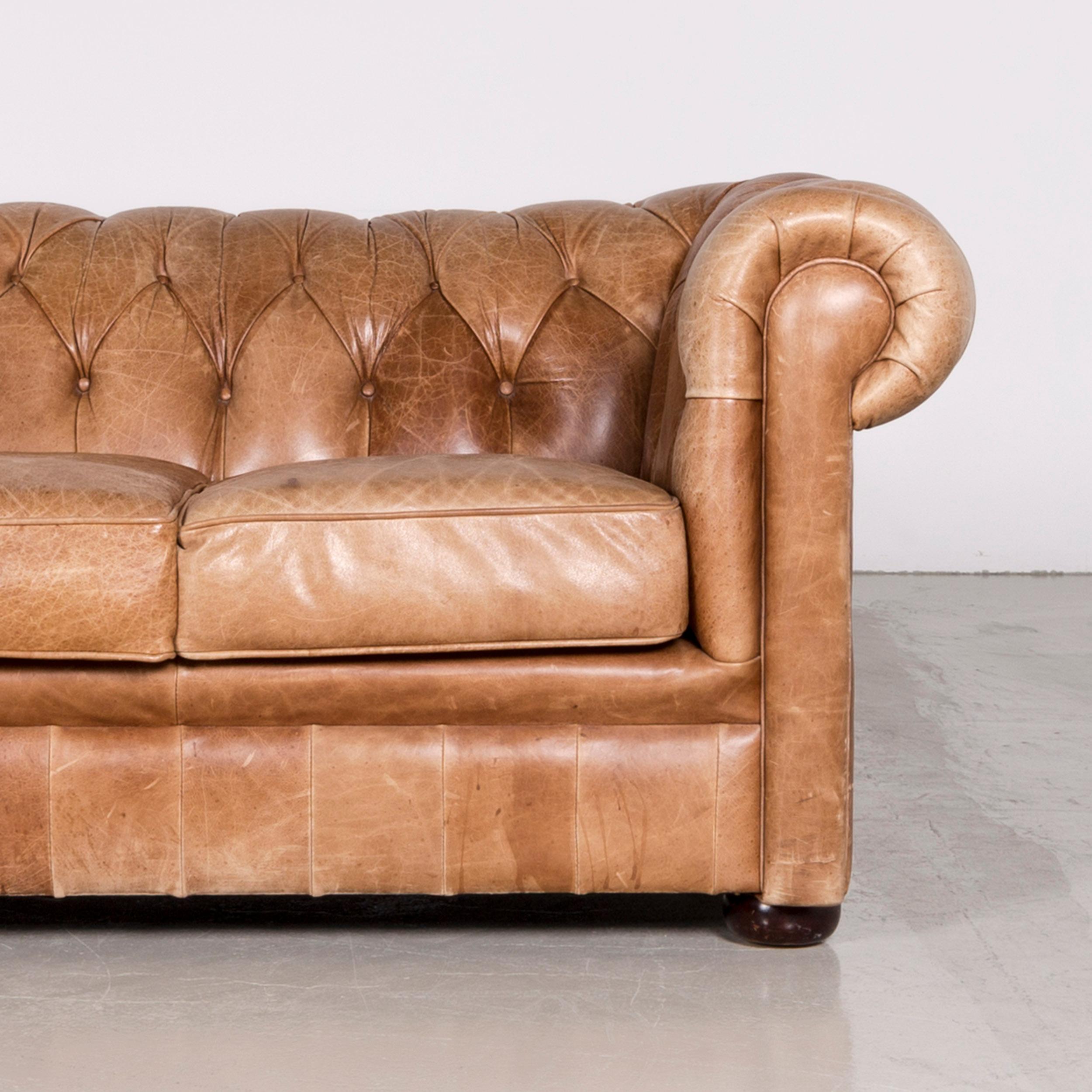 Contemporary Chesterfield Leather Sofa Brown Red Vintage Two-Seat Couch For Sale