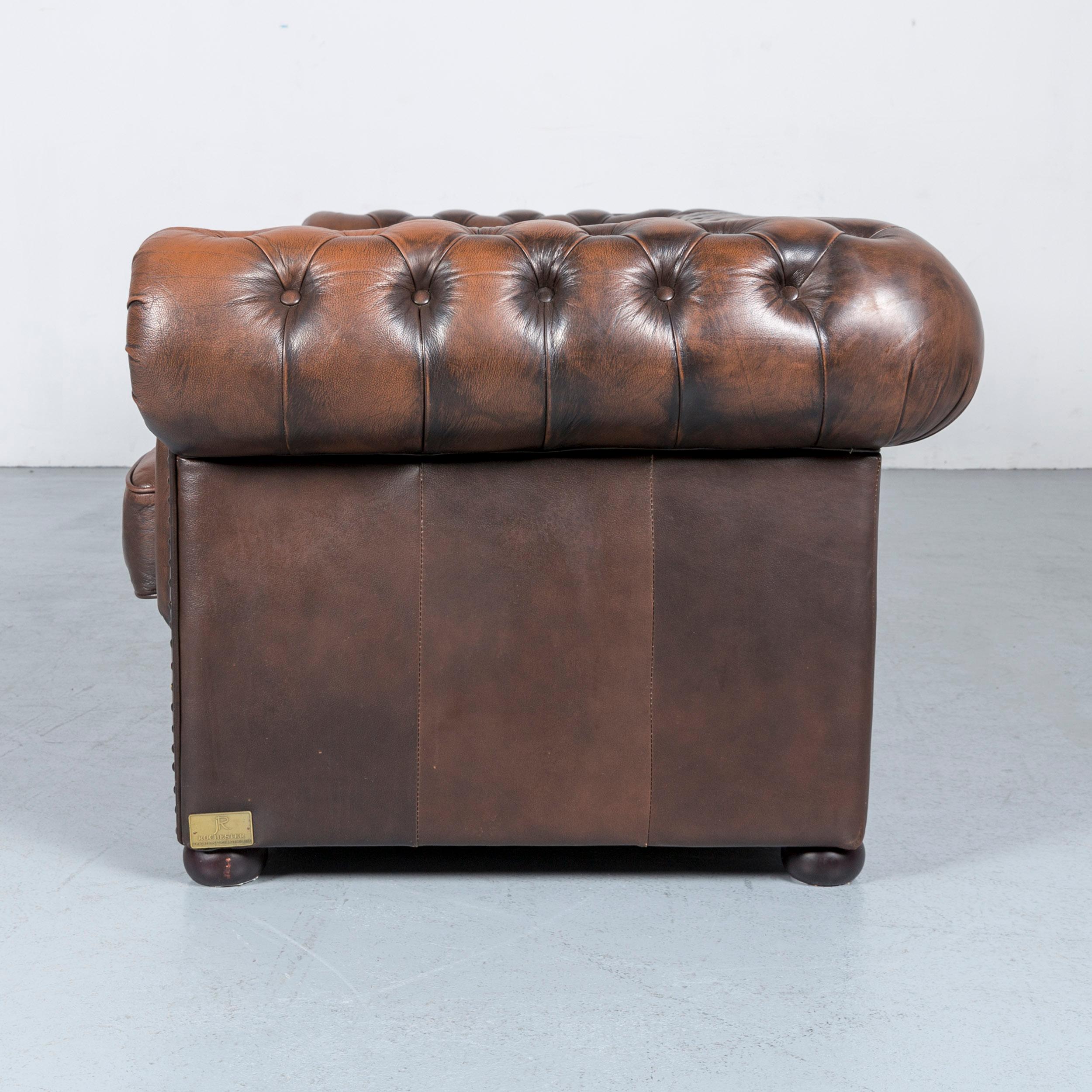 Chesterfield Leather Sofa Brown Three-Seat Armchair Set Vintage Retro 5