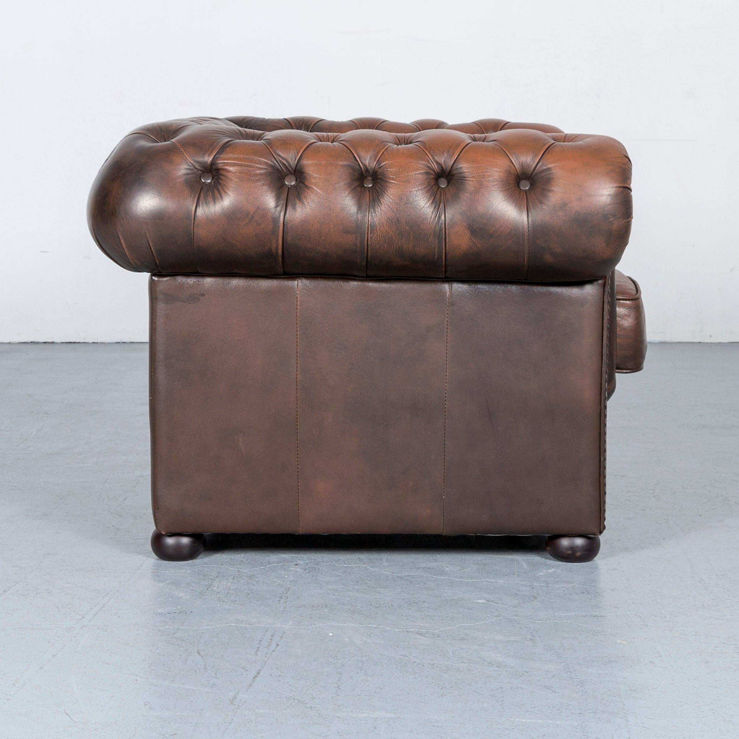 Chesterfield Leather Sofa Brown Three-Seat Armchair Set Vintage Retro 10