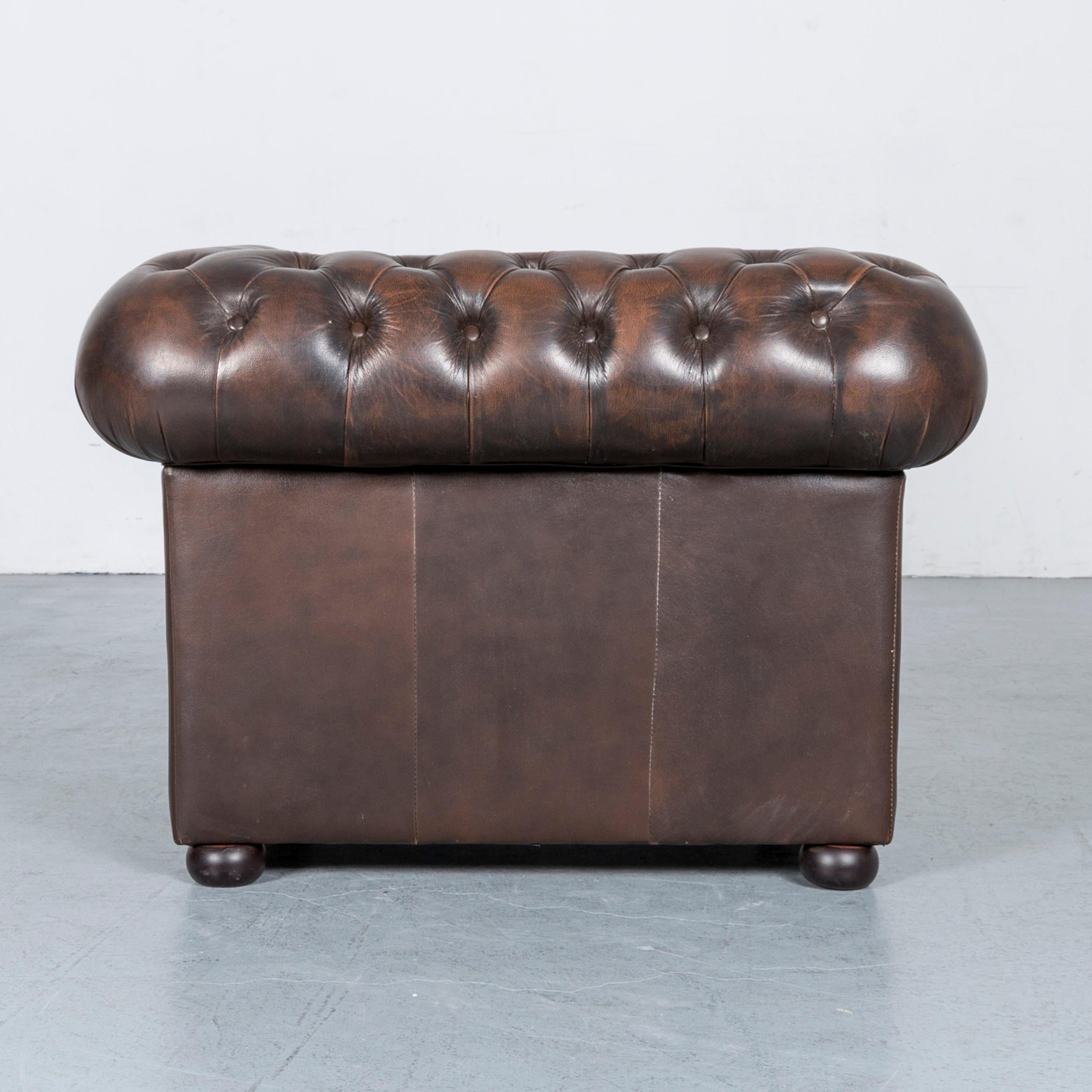 Chesterfield Leather Sofa Brown Three-Seat Armchair Set Vintage Retro 11