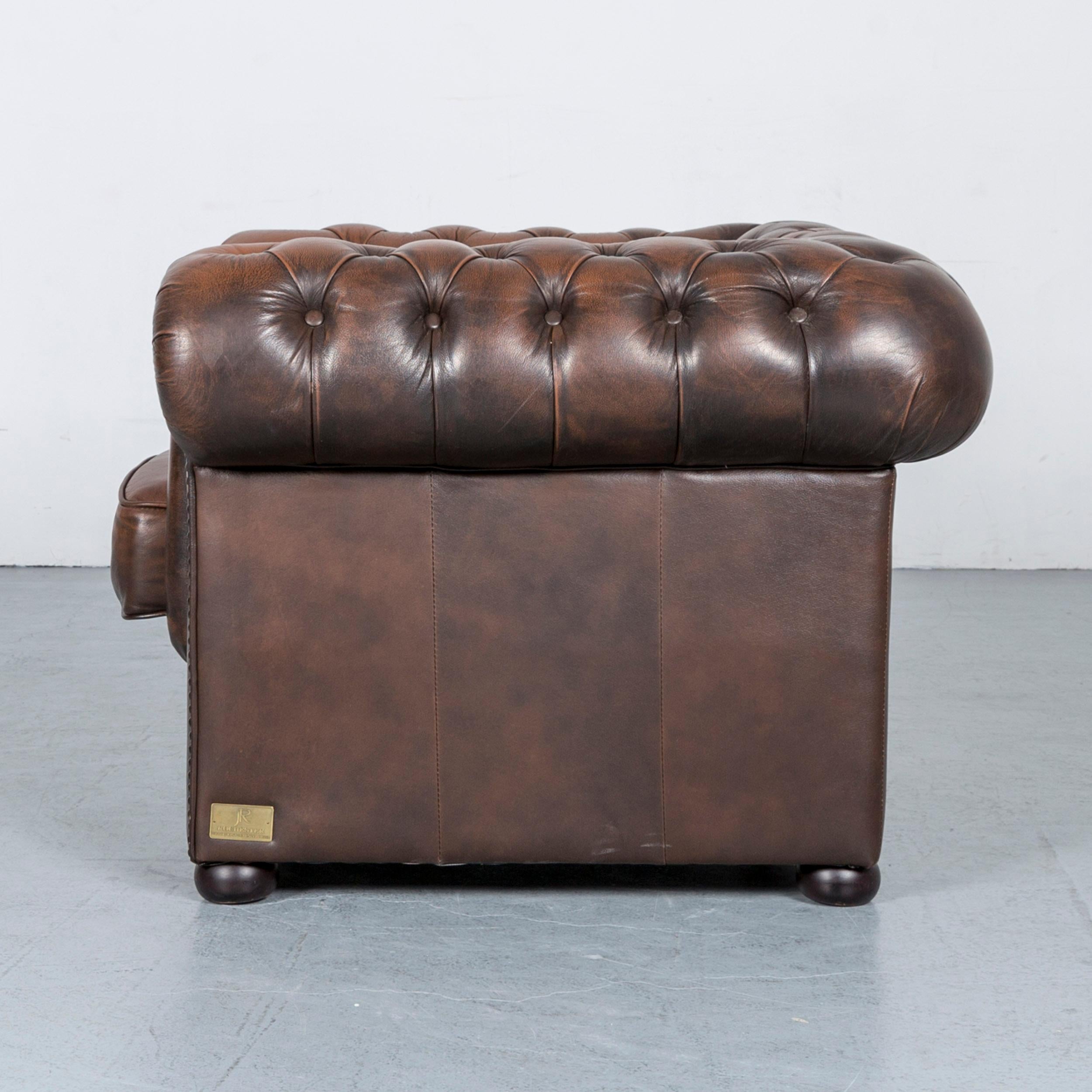 Chesterfield Leather Sofa Brown Three-Seat Armchair Set Vintage Retro 12