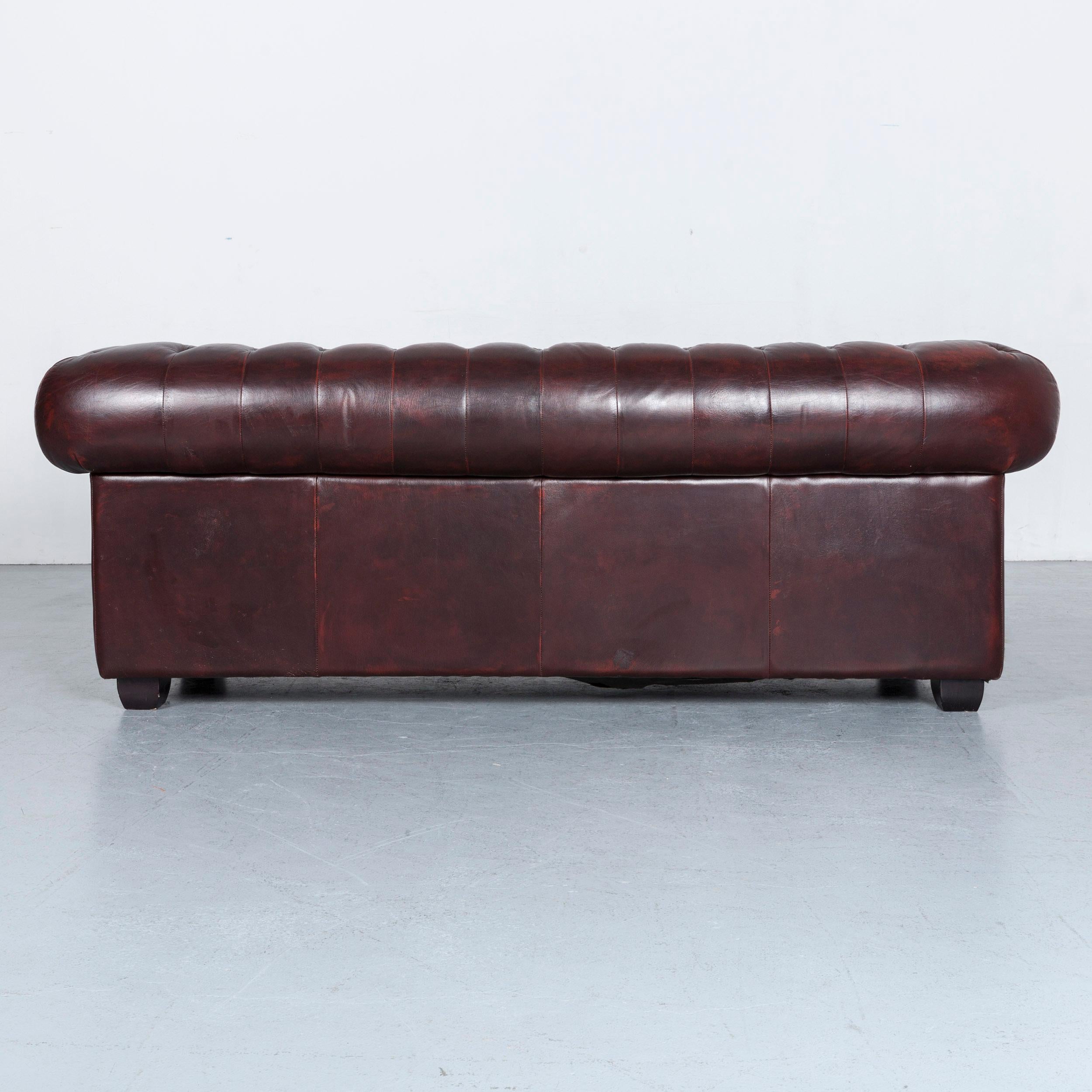 Chesterfield Leather Sofa Brown Three-Seat Couch Vintage Retro 5