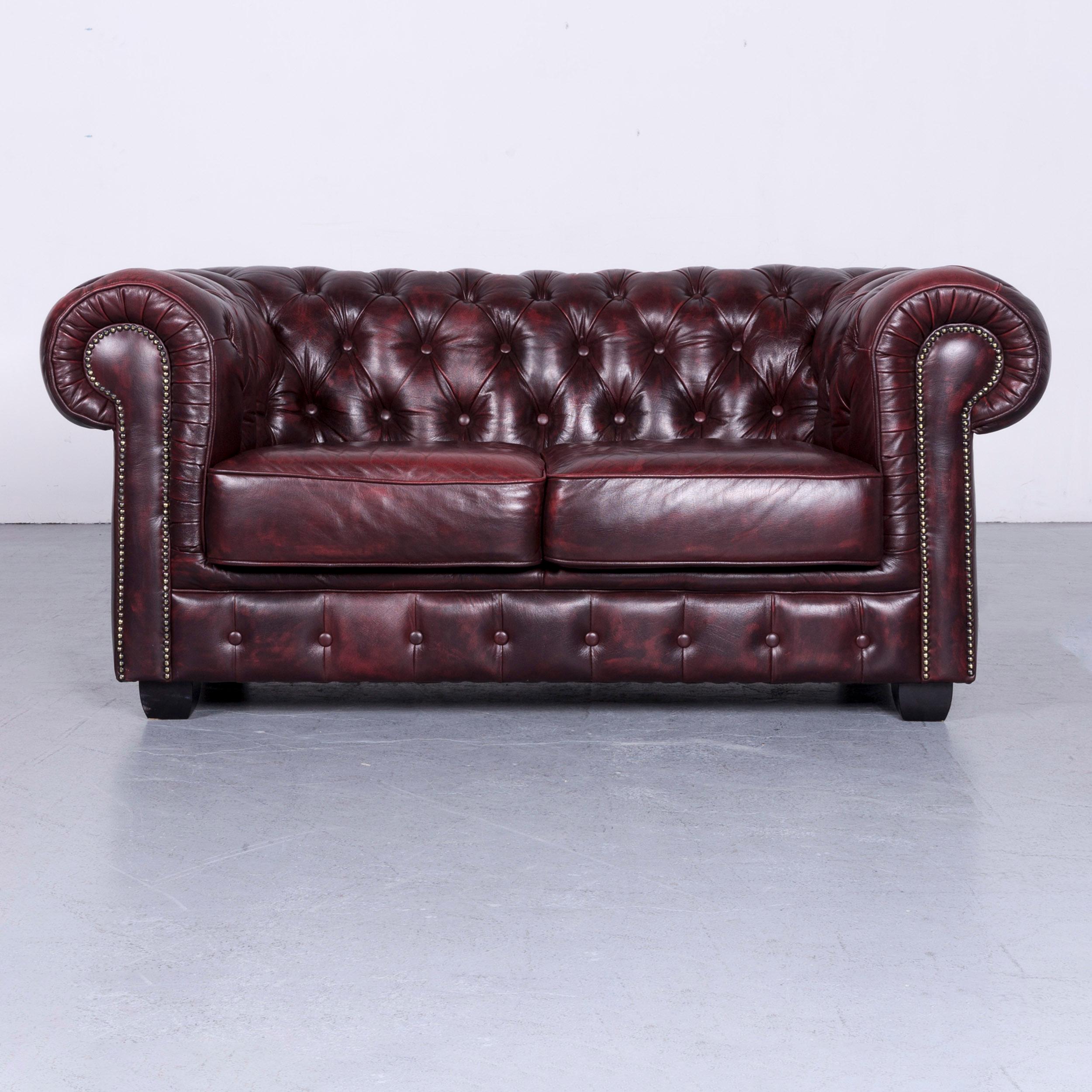 Chesterfield Leather Sofa Brown Three-Seat Couch Vintage Retro 7