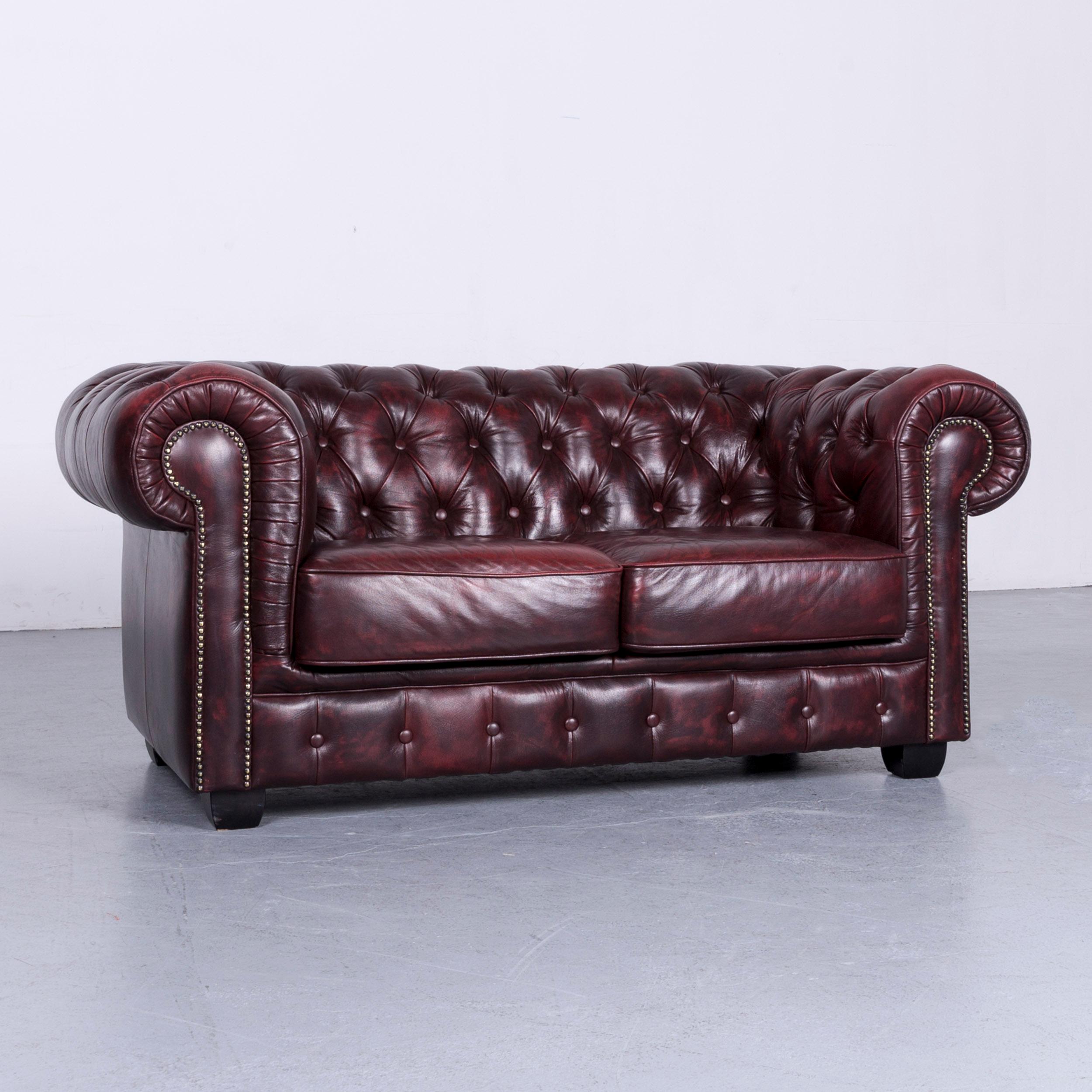 Chesterfield Leather Sofa Brown Three-Seat Couch Vintage Retro 8