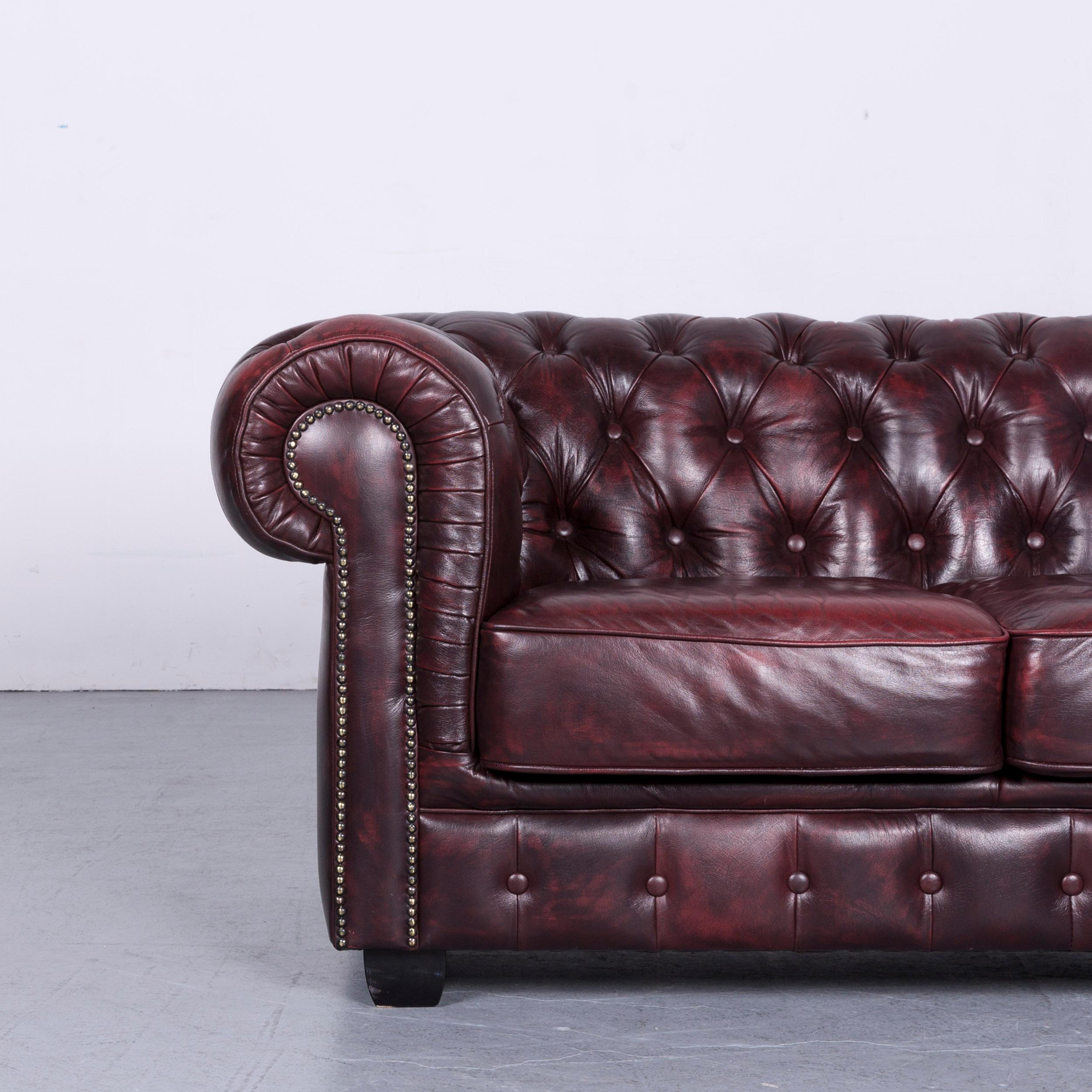 Chesterfield Leather Sofa Brown Three-Seat Couch Vintage Retro 9