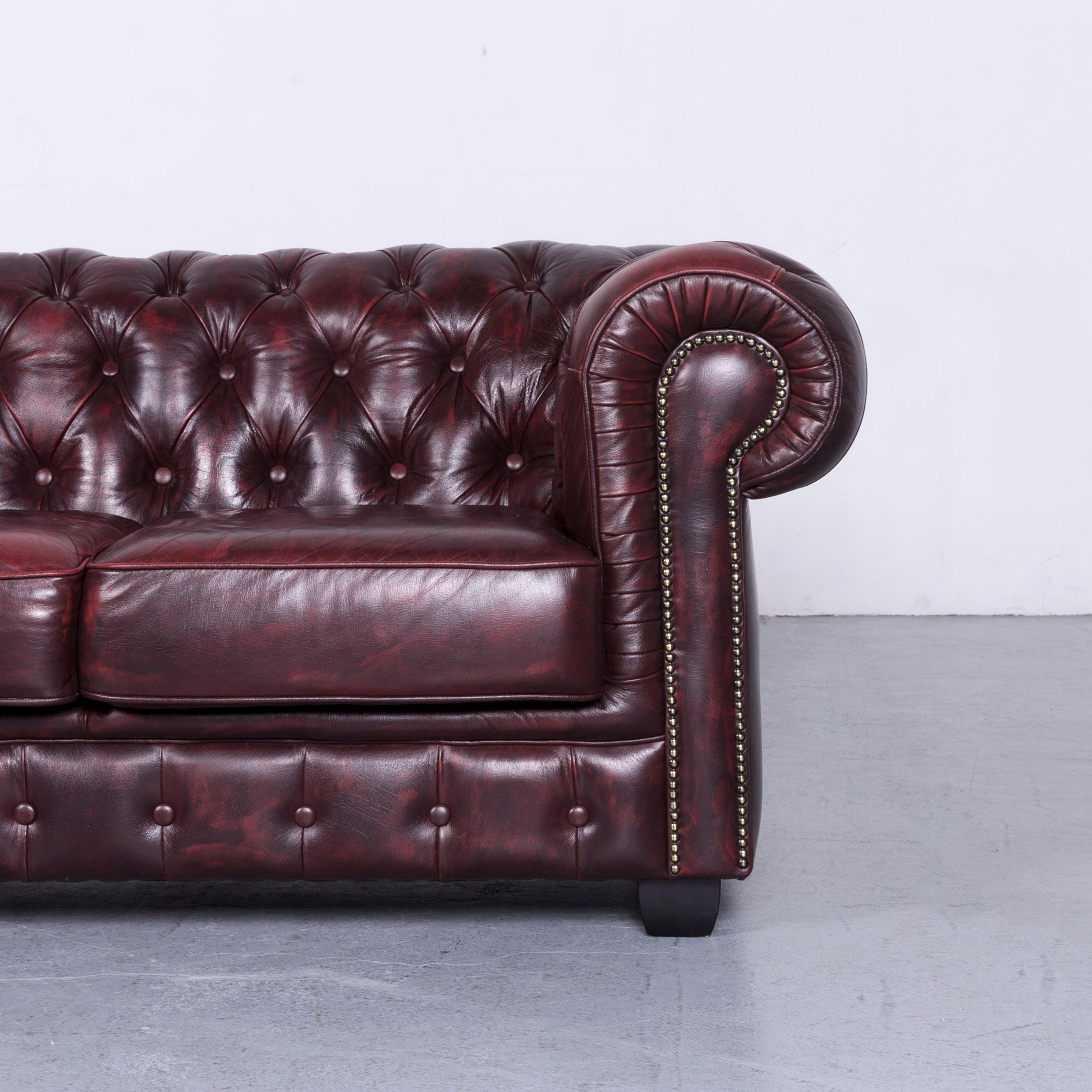 Chesterfield Leather Sofa Brown Three-Seat Couch Vintage Retro 10