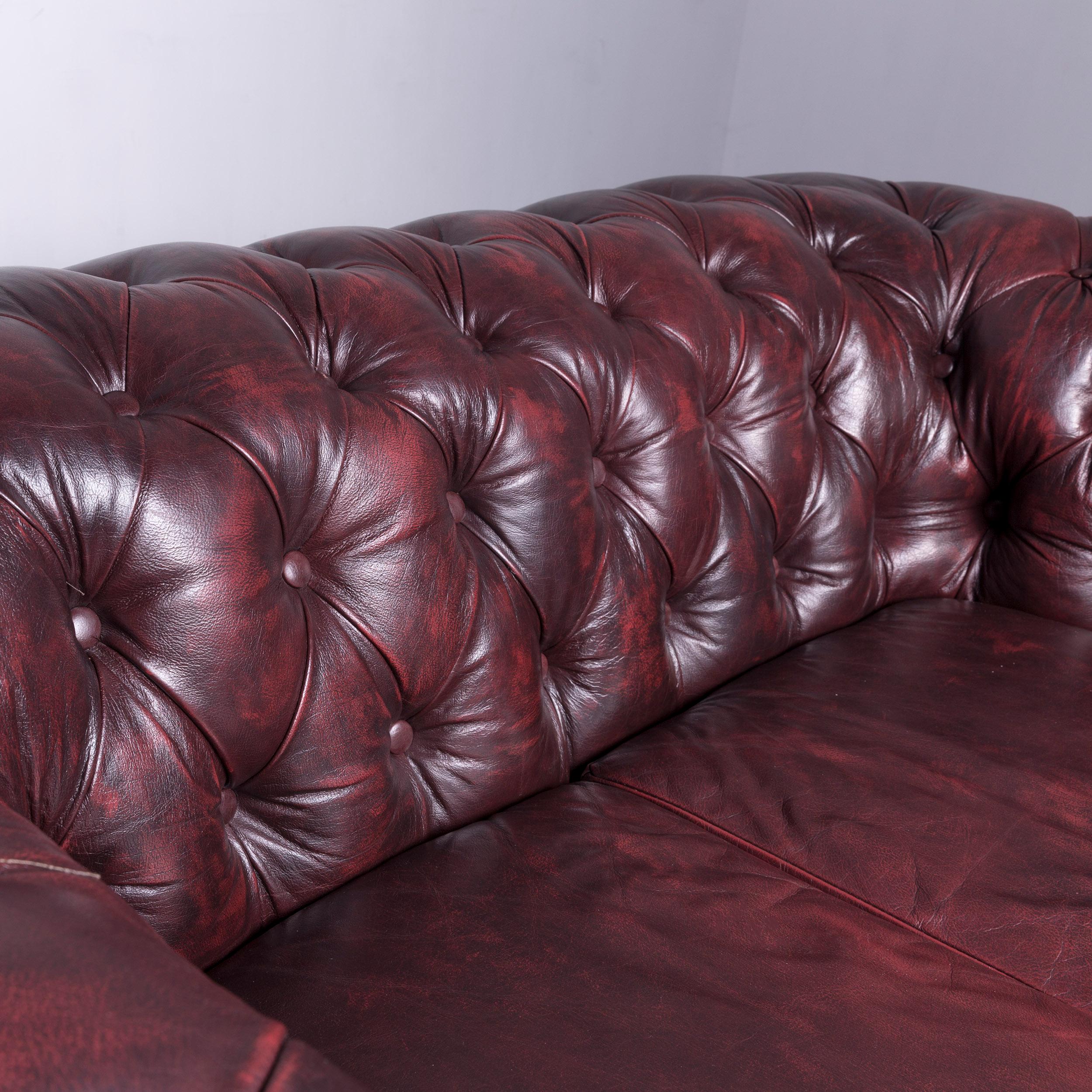 Chesterfield Leather Sofa Brown Three-Seat Couch Vintage Retro 12