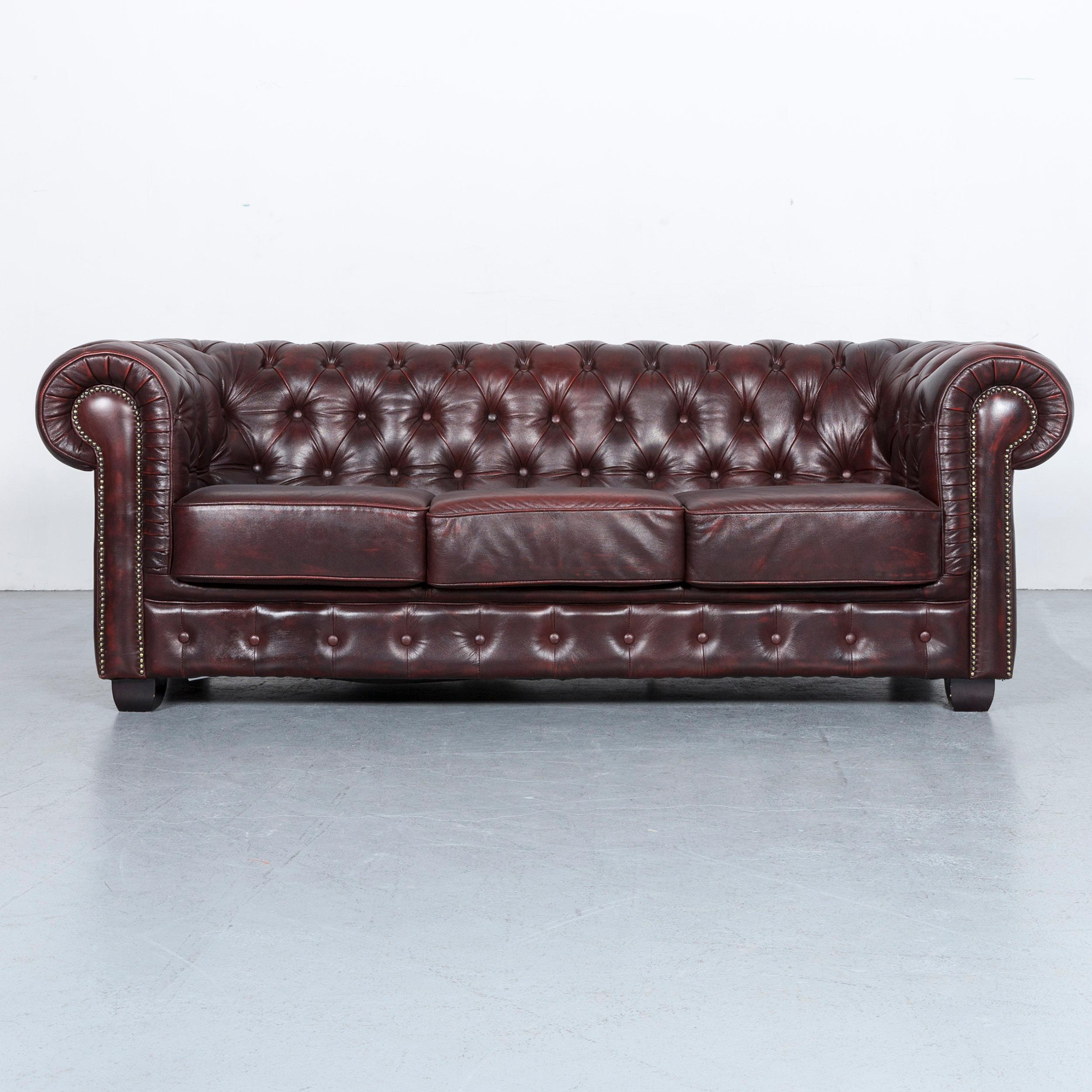 We bring to you an Chesterfield leather sofa set brown three-seat, two-seat couch vintage retro.























