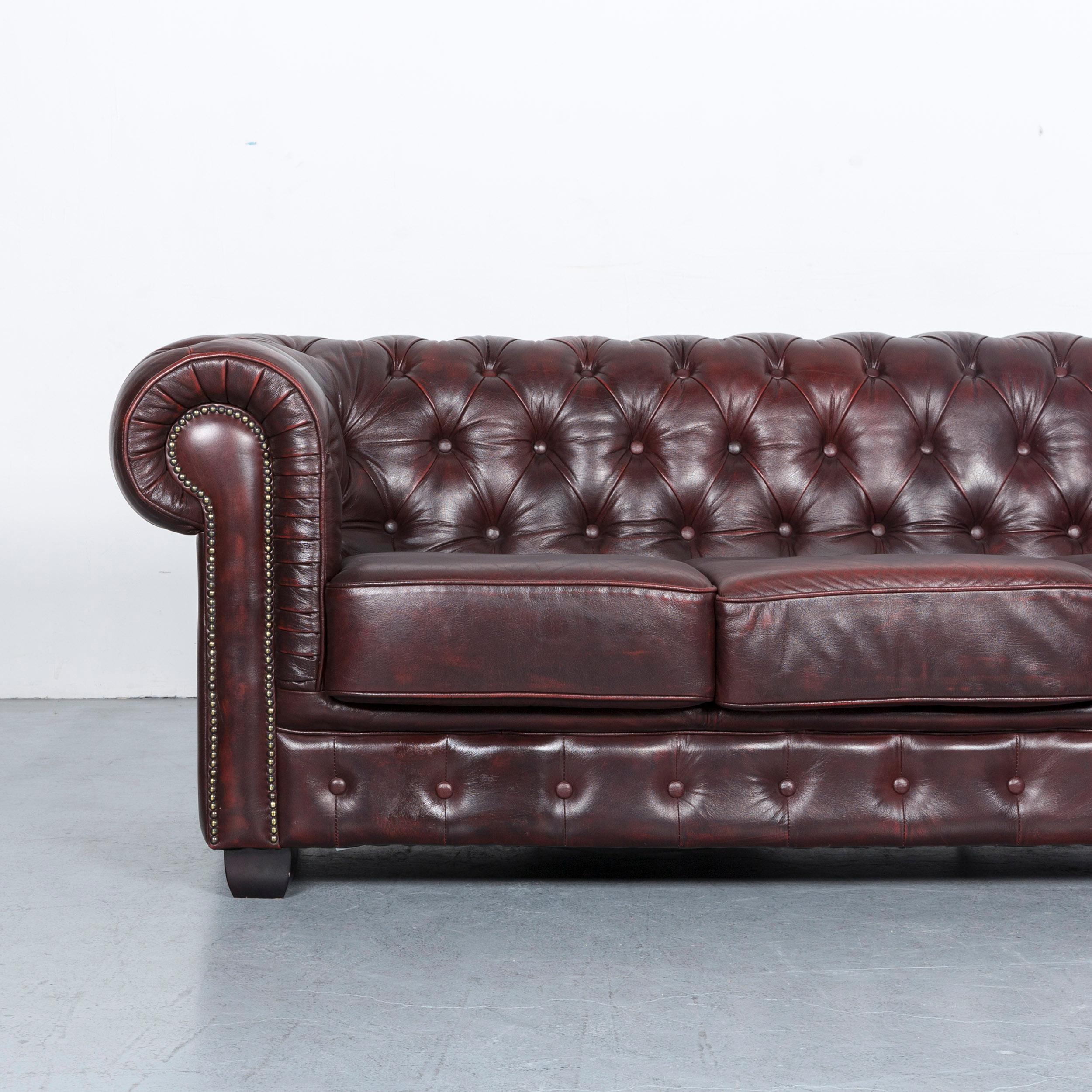 Chesterfield Leather Sofa Brown Three-Seat Couch Vintage Retro In Good Condition In Cologne, DE