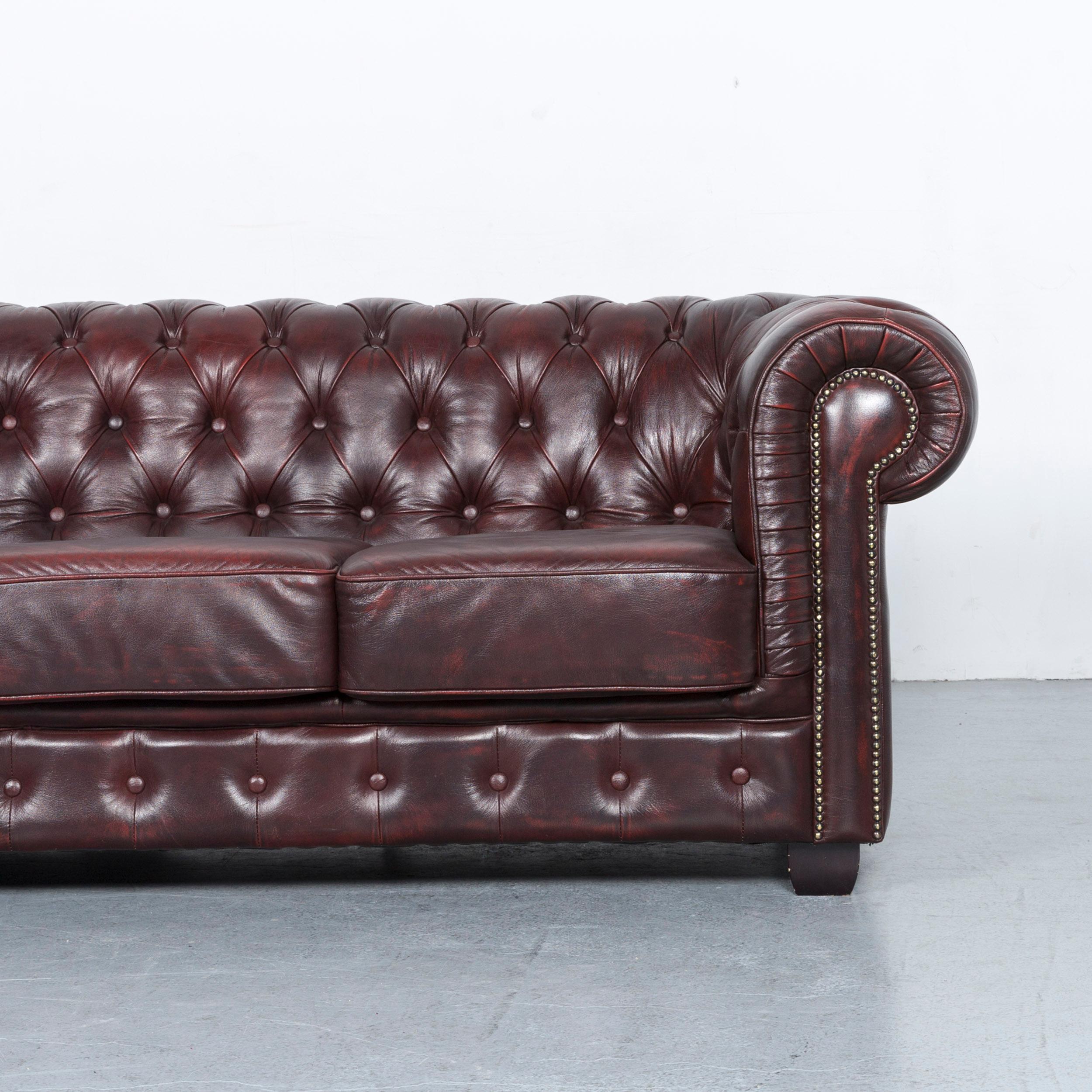Contemporary Chesterfield Leather Sofa Brown Three-Seat Couch Vintage Retro