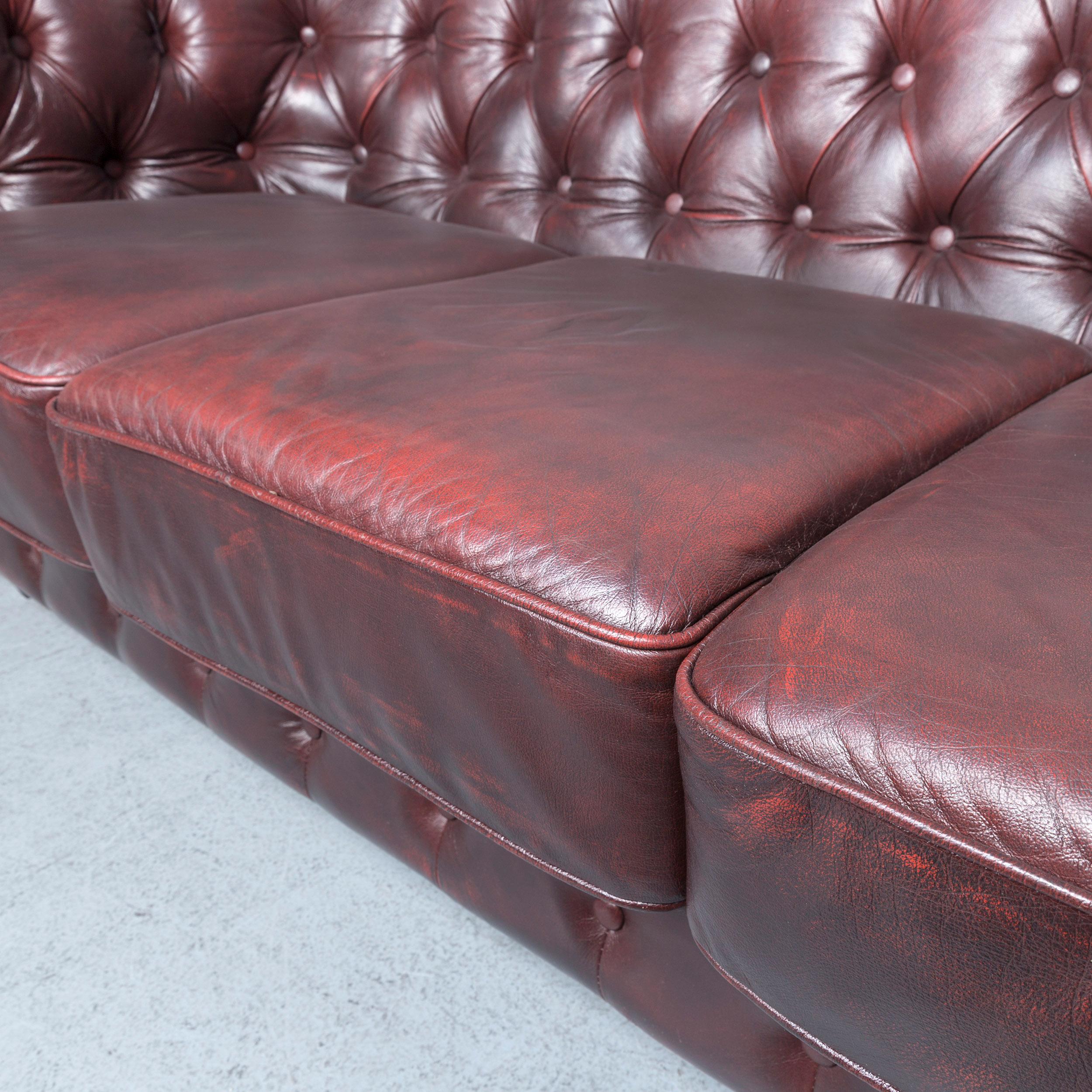 Chesterfield Leather Sofa Brown Three-Seat Couch Vintage Retro 1