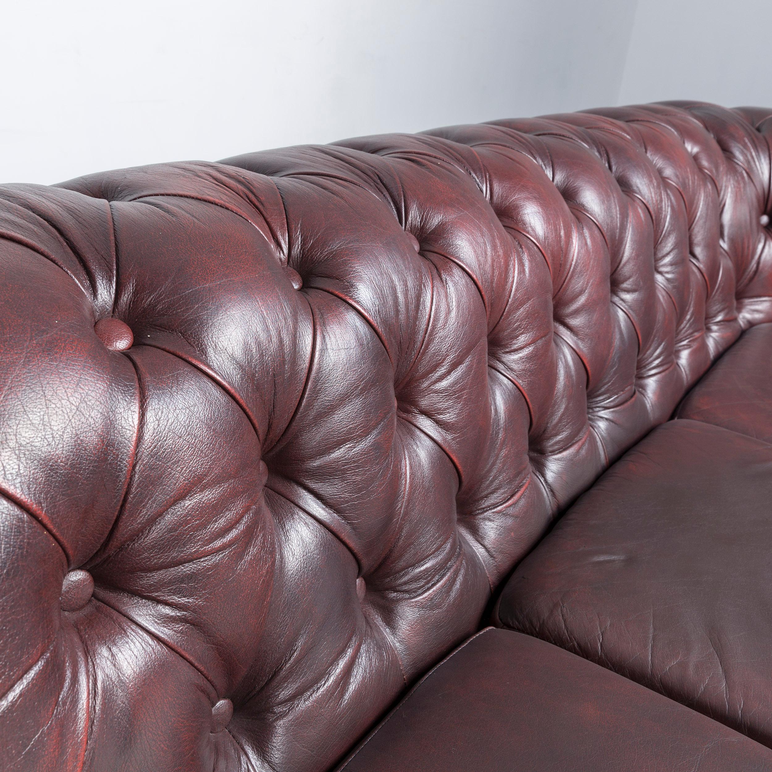 Chesterfield Leather Sofa Brown Three-Seat Couch Vintage Retro 2